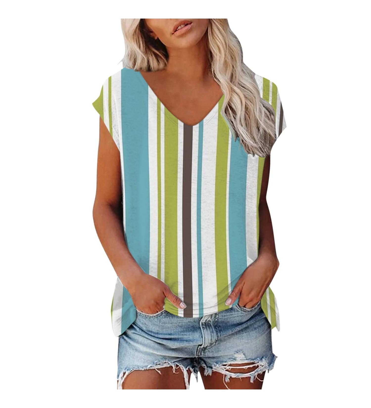 Short Sleeve T Shirts Clothing Woman T-Shirt Casual Black Clothing Top Women's Floral Pattern for Women Crop Tops Shirt Shirts Top Women's Summer Tank Top 2-green L - Buy Online on SooperMarket.com