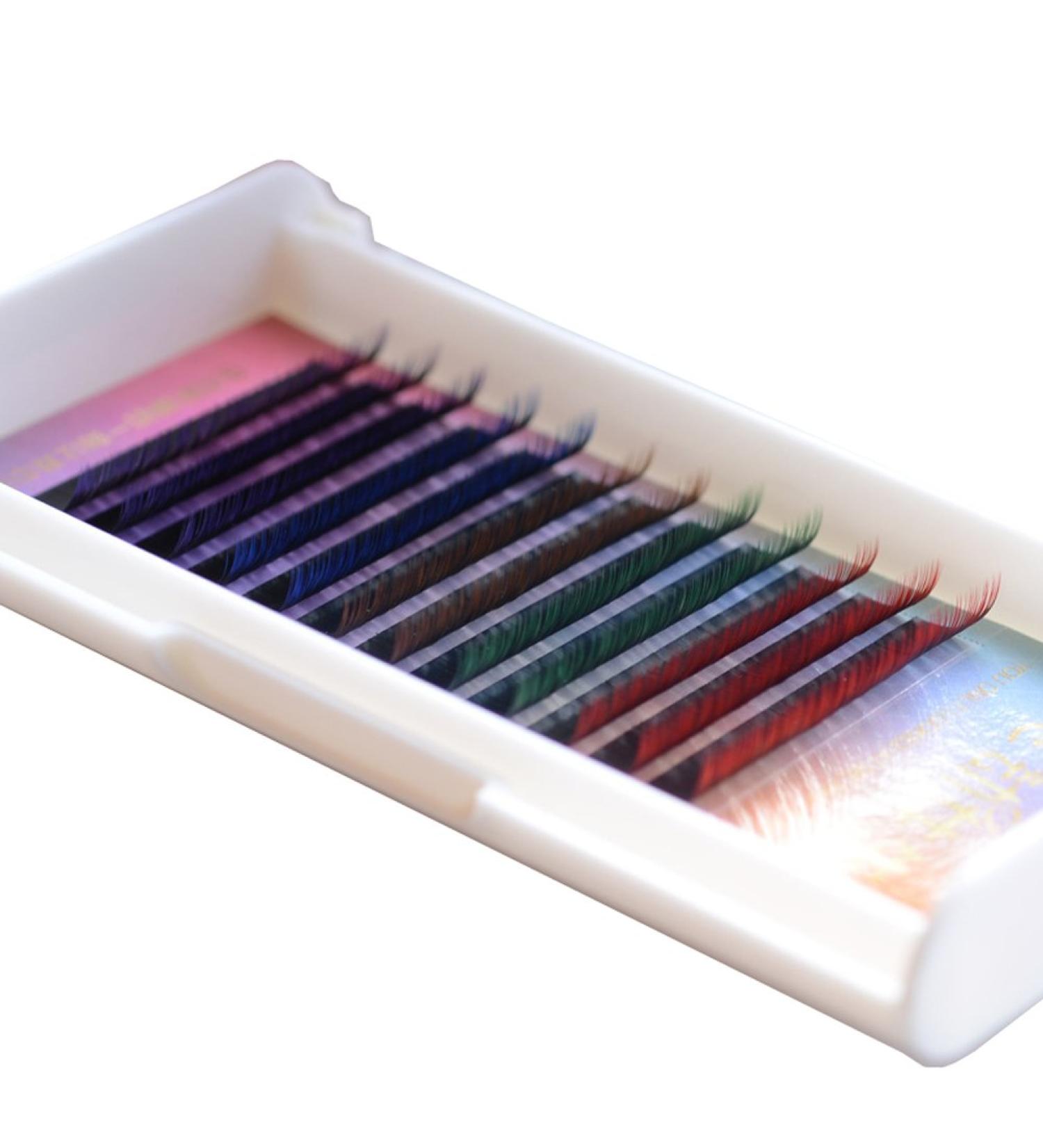 Rainbow Colored Eyelash Extensions - Scala 12 Rows B Curl 0.10mm Thickness Faux Mink 13mm Length - International Shipping Available - Buy Online on SooperMarket.com
