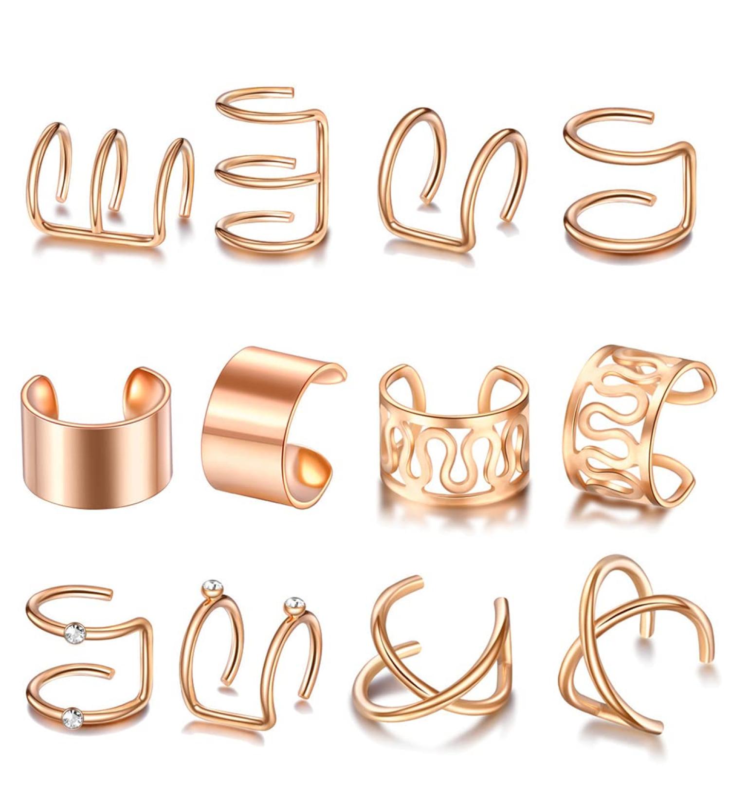 Diarypiece 12 Pcs Retro Advanced Sense Ear Bone Clip Without Pierced Metal Ear Cuff Jewelry Metal alloy - Buy Online on SooperMarket.com