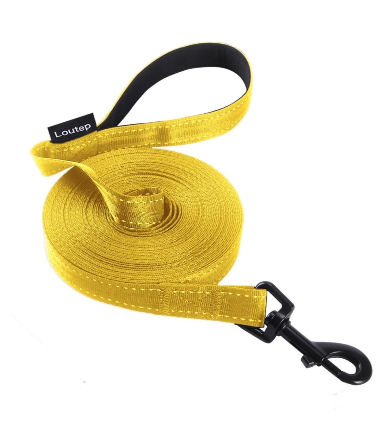 Loutep Reflecting Training Lines for Dogs - Extra Long Leash in 3m 5m 10m 15m 20m 25m 30m - Strong Nylon Rope with Padded Handle for All Sizes - 20m Yellow Reflecting Dog Leash - Buy Online on SooperMarket.com