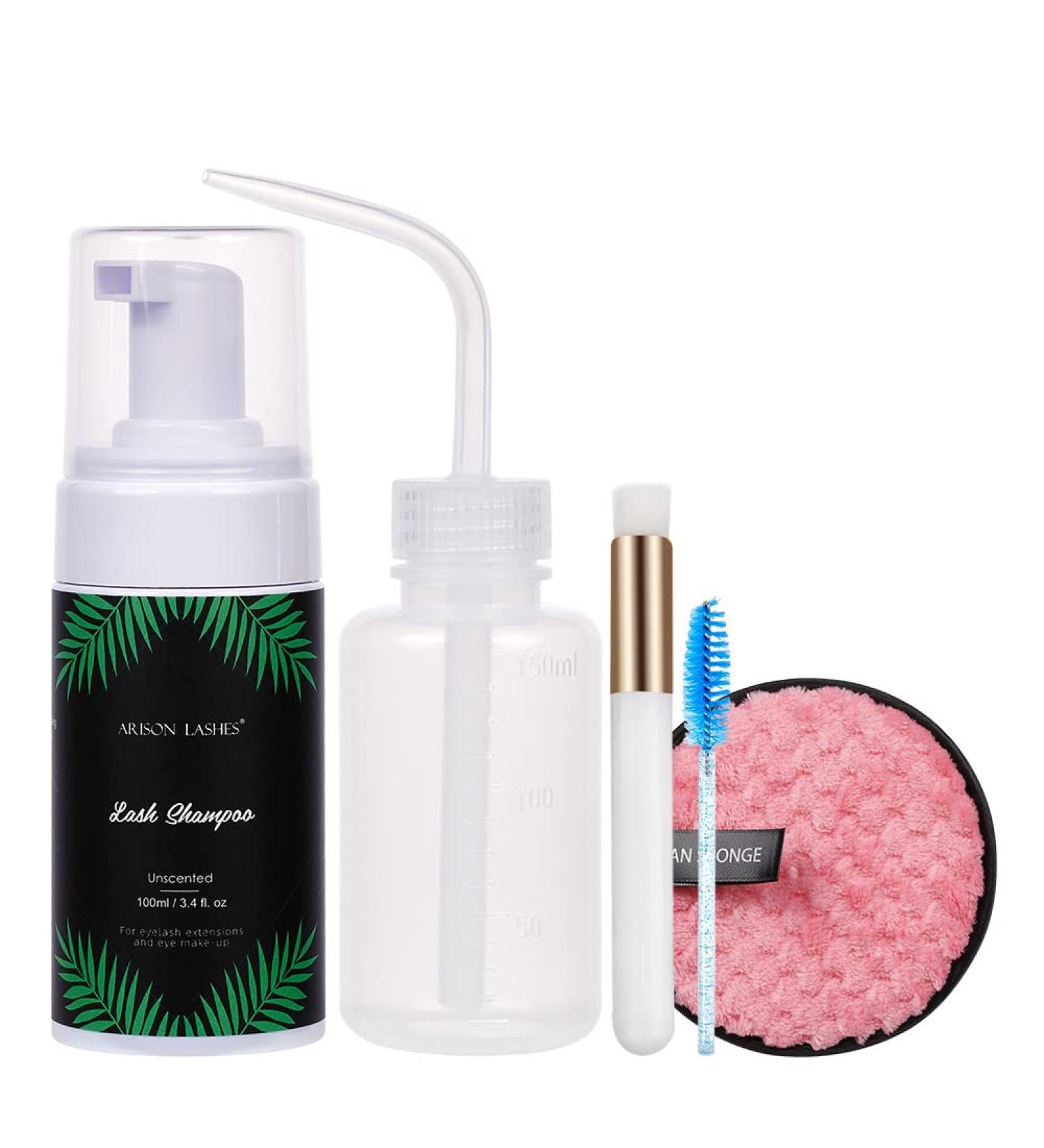 100ml Eyelash Extension Cleanser & Lash Mousse | Lash Shampoo for Extensions with Mascara Brush & Reusable Makeup Remover Pad - Buy Online on SooperMarket.com