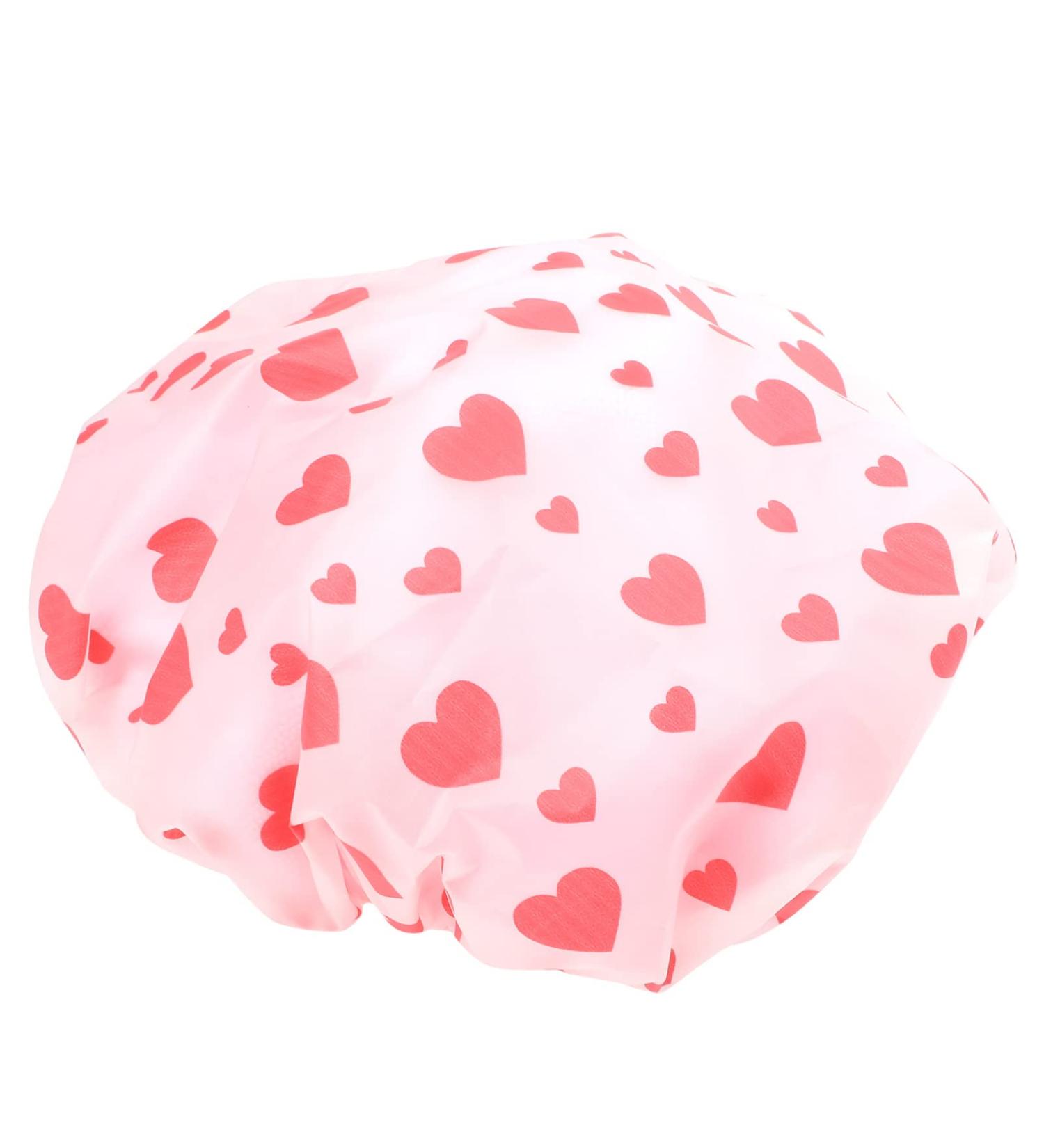FRCOLOR Girl Beanie Shower Cap - Reusable Floral Printed Spa Cap for Girls - Elastic Double Wrap Protector for Beauty Bonnet - Salon Bathing Cap for Women - Pink, 29x29cm - Buy Online on SooperMarket.com