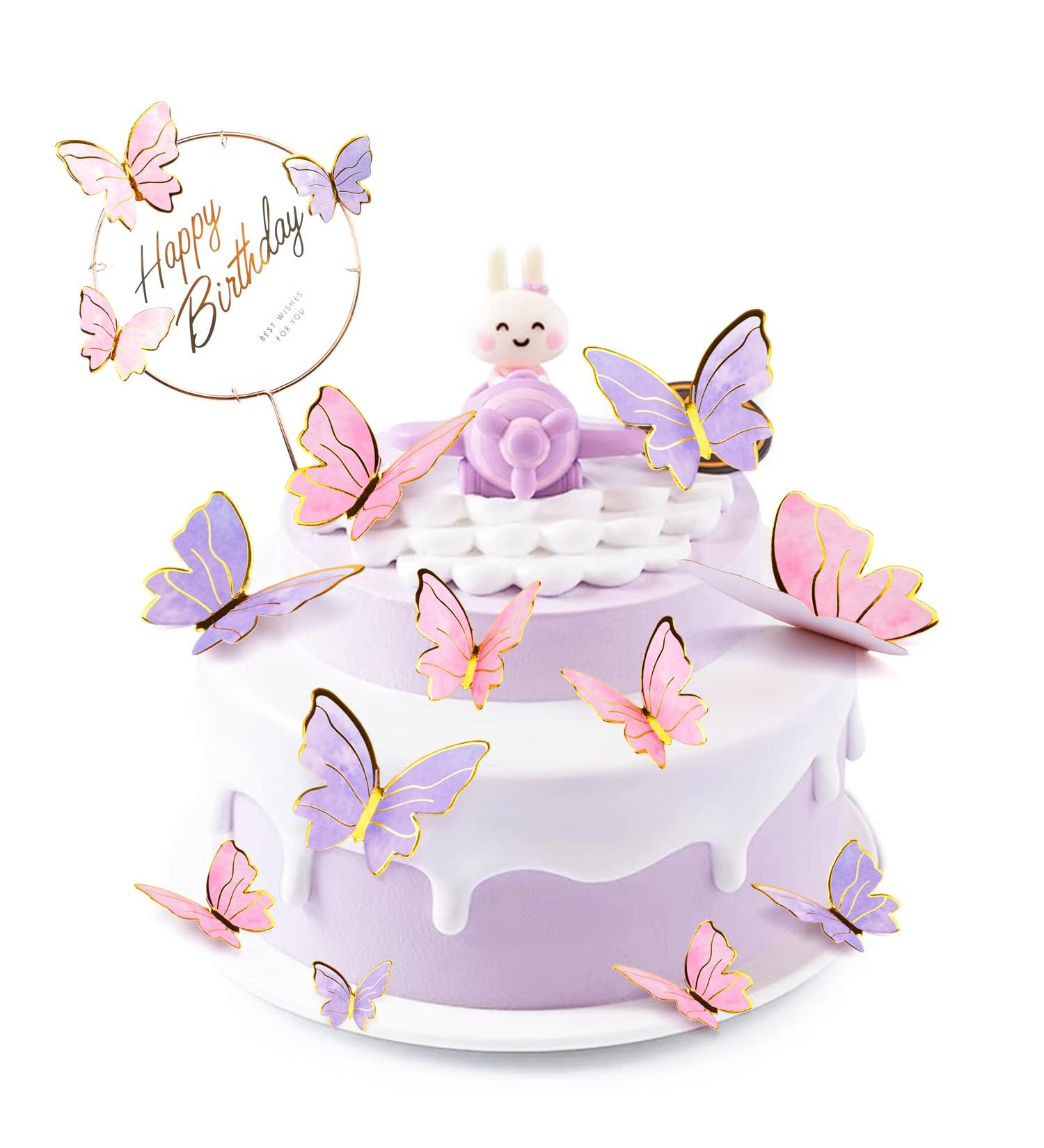Gold 3D Butterfly Cupcake Toppers - 81-Piece Happy Birthday Cake Decorations - Buy Online on SooperMarket.com