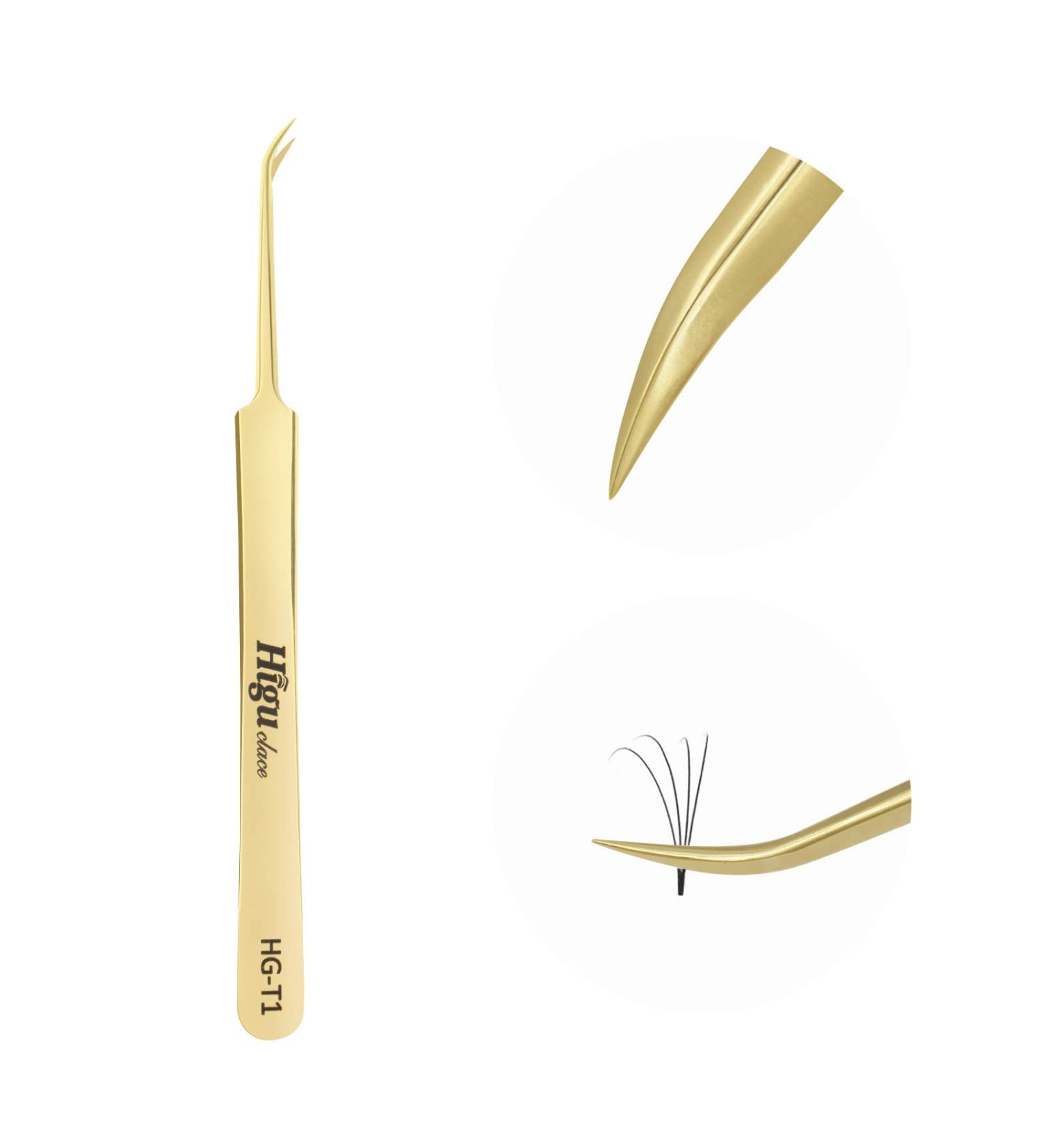 Professional Gold Curved Eyelash Extension Tweezers - Stainless Steel Precision for Volume Lashes | HG-T1 - Buy Online on SooperMarket.com
