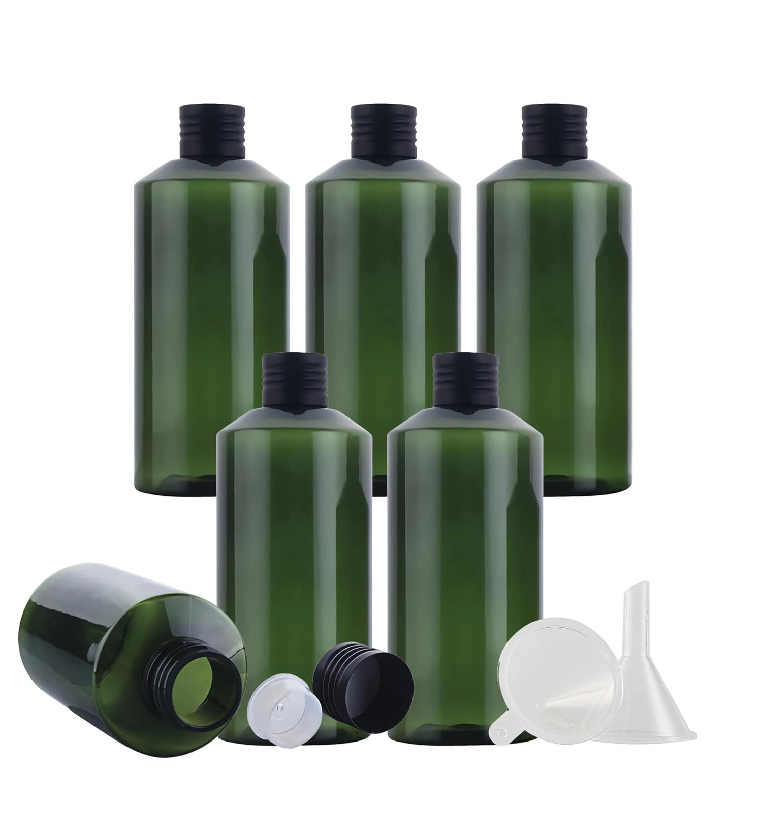 Tianzd 6-Pack 200ml Green Plastic Bottles with Black Aluminum Screw Caps & Orifice Reducers - Ideal for Essential Oils & Cosmetics | International Shipping Available - Buy Online on SooperMarket.com