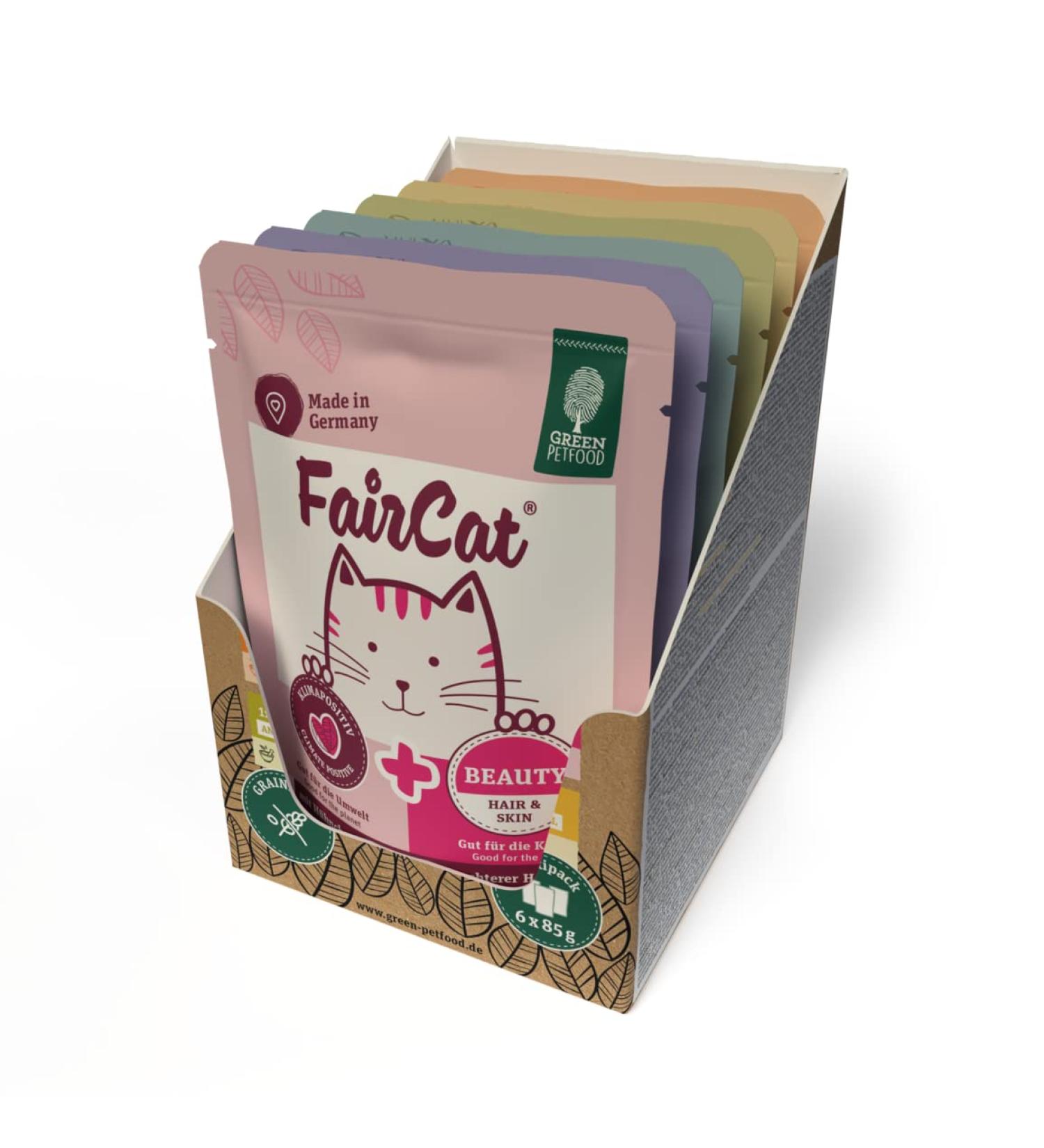 Green Petfood Faircat Multipack (6 x 85 g) grain-free cat wet food 6 different varieties for the cat in the pricktic multipack 1 Pack