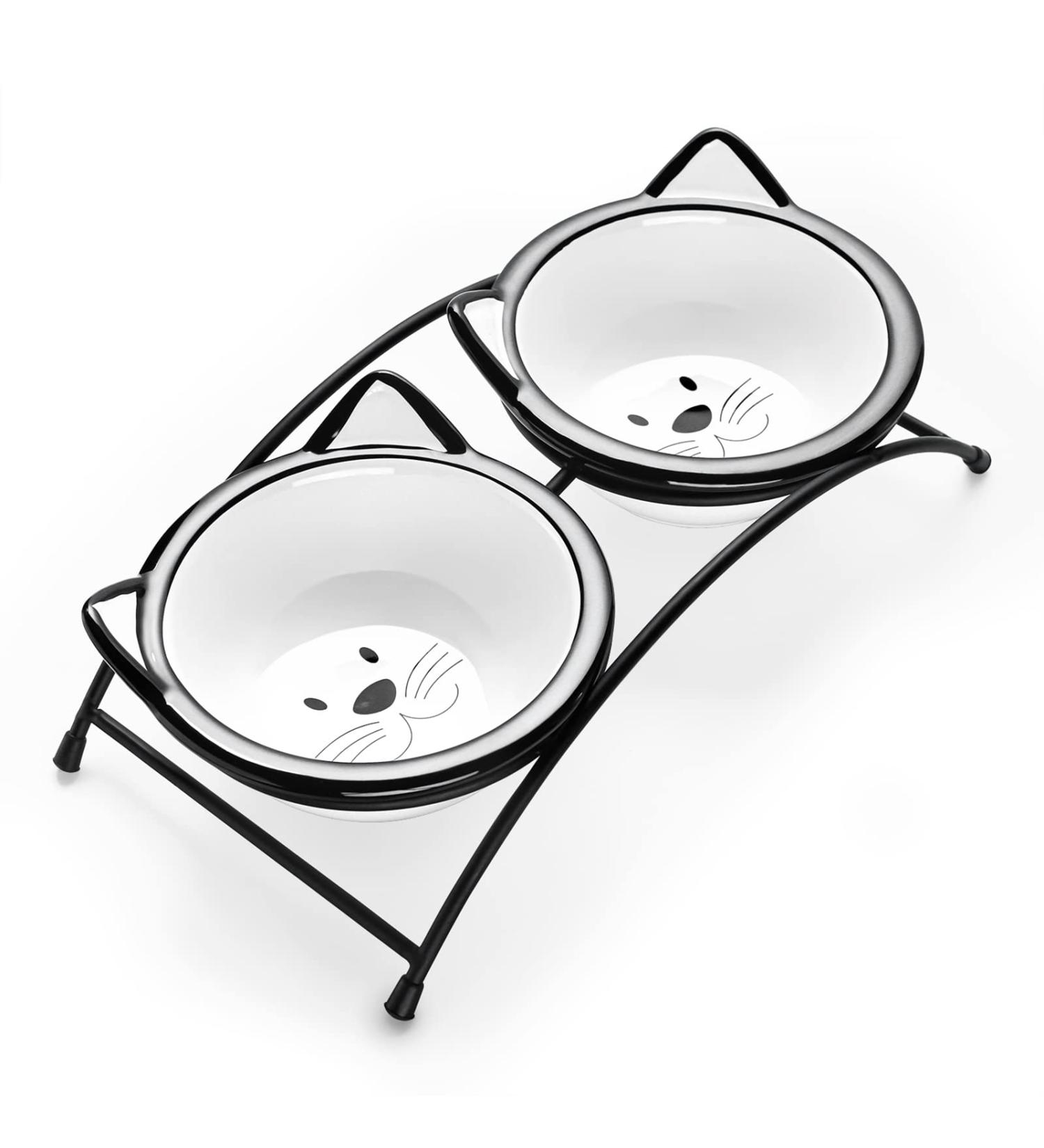Y YHY Raised Ceramic Cat Food Bowls Set - 12 oz Elevated Pet Dishes with Stand for Cats and Small Dogs - Dishwasher Safe - Buy Online on SooperMarket.com