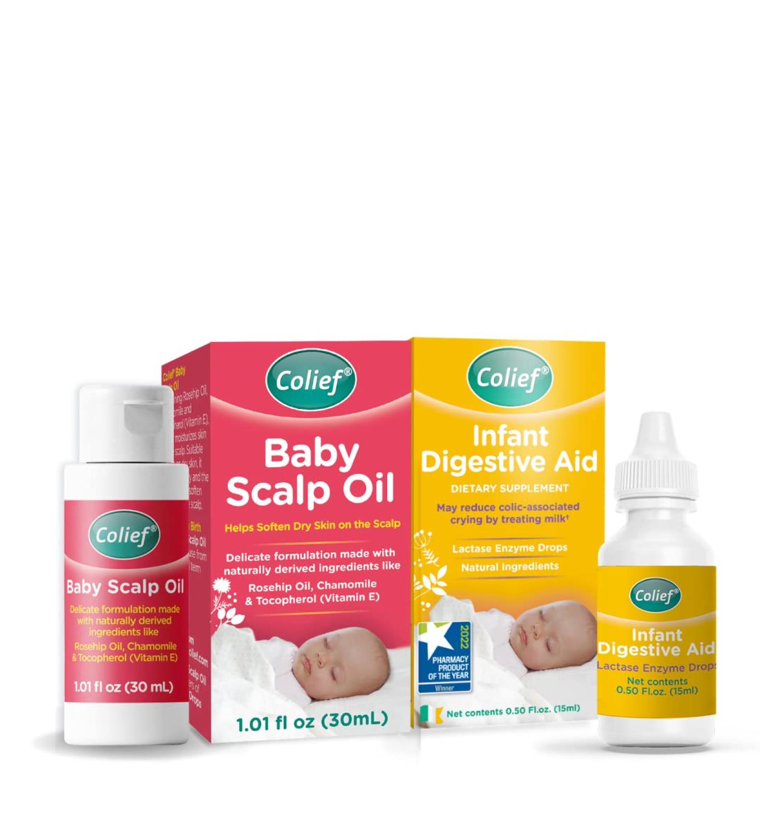 Colief Baby Scalp Oil with Rosehip Oil and Chamomile | Soothing Moisturizing Oil for Infants | 1.01 Fl. Oz + Colief Infant Gas Drops | Natural & Safe Digestive Aid | 0.5 Fl. Oz - Buy Online on SooperMarket.com