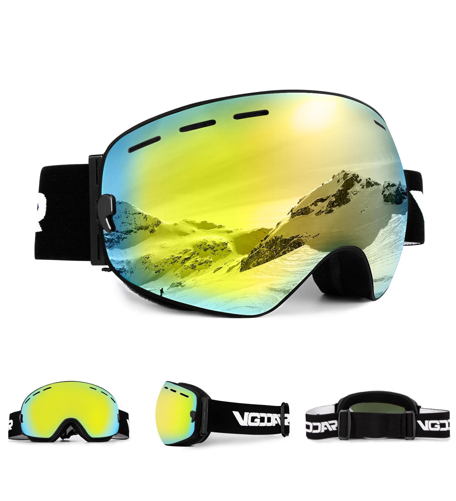 VGOOAR OTG Ski Goggles - Borderless Design Anti-Fog Coating UV400 Protection for Men & Women - Premium Gold Snow Glasses - Buy Online on SooperMarket.com