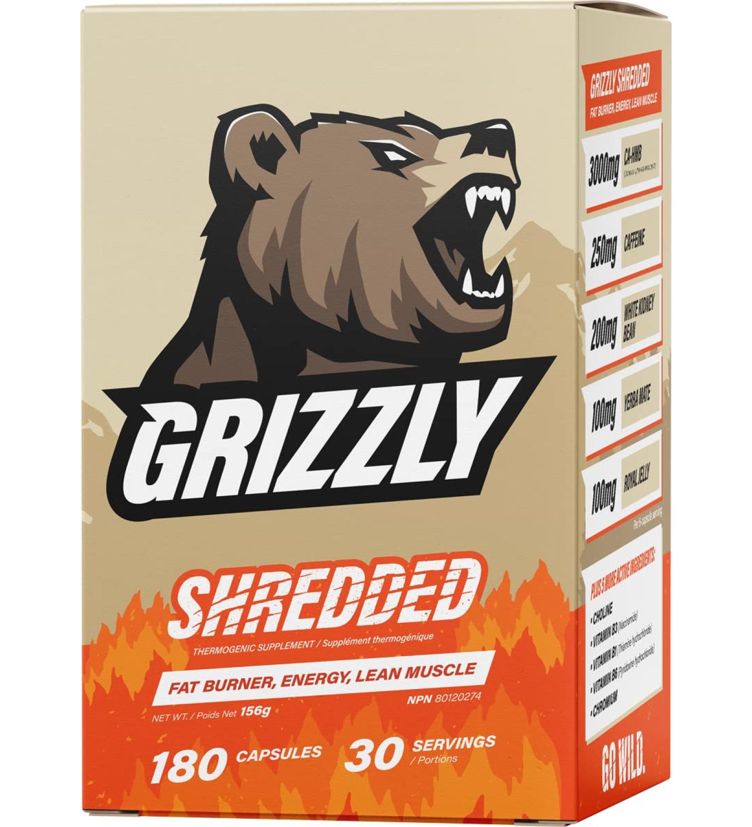 GRIZZLY SHREDDED Thermogenic Fat Burner Energy Lean Muscle Caffeine HMB - Buy Online on SooperMarket.com