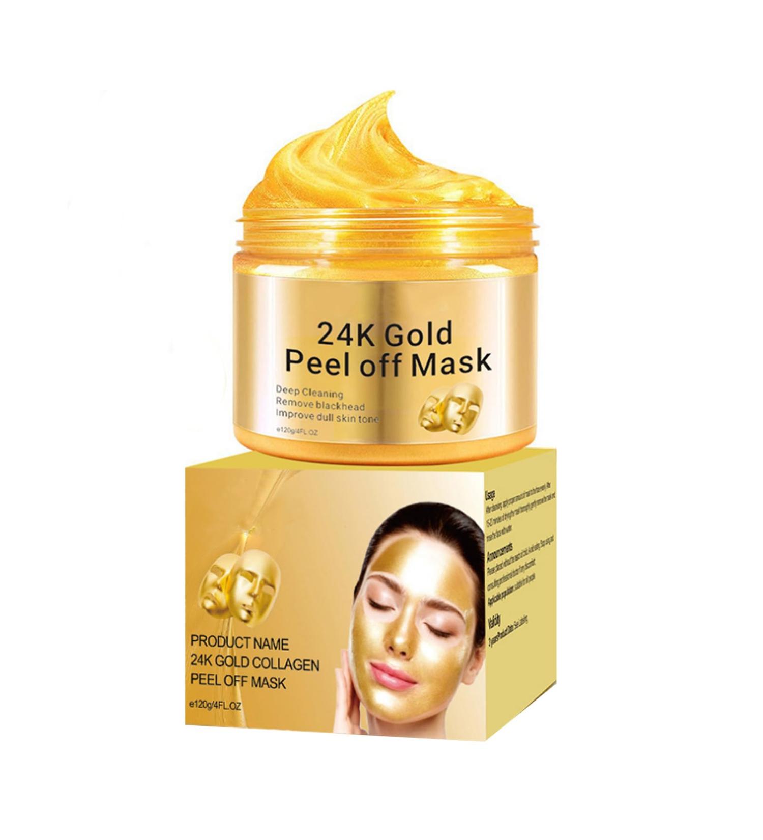 24K Gold Peel Off Mask | Anti-Aging Firming Face Mask with Hyaluronic Acid & Collagen | Deep Cleansing Moisturizing Removes Blackheads | 120g - Buy Online on SooperMarket.com