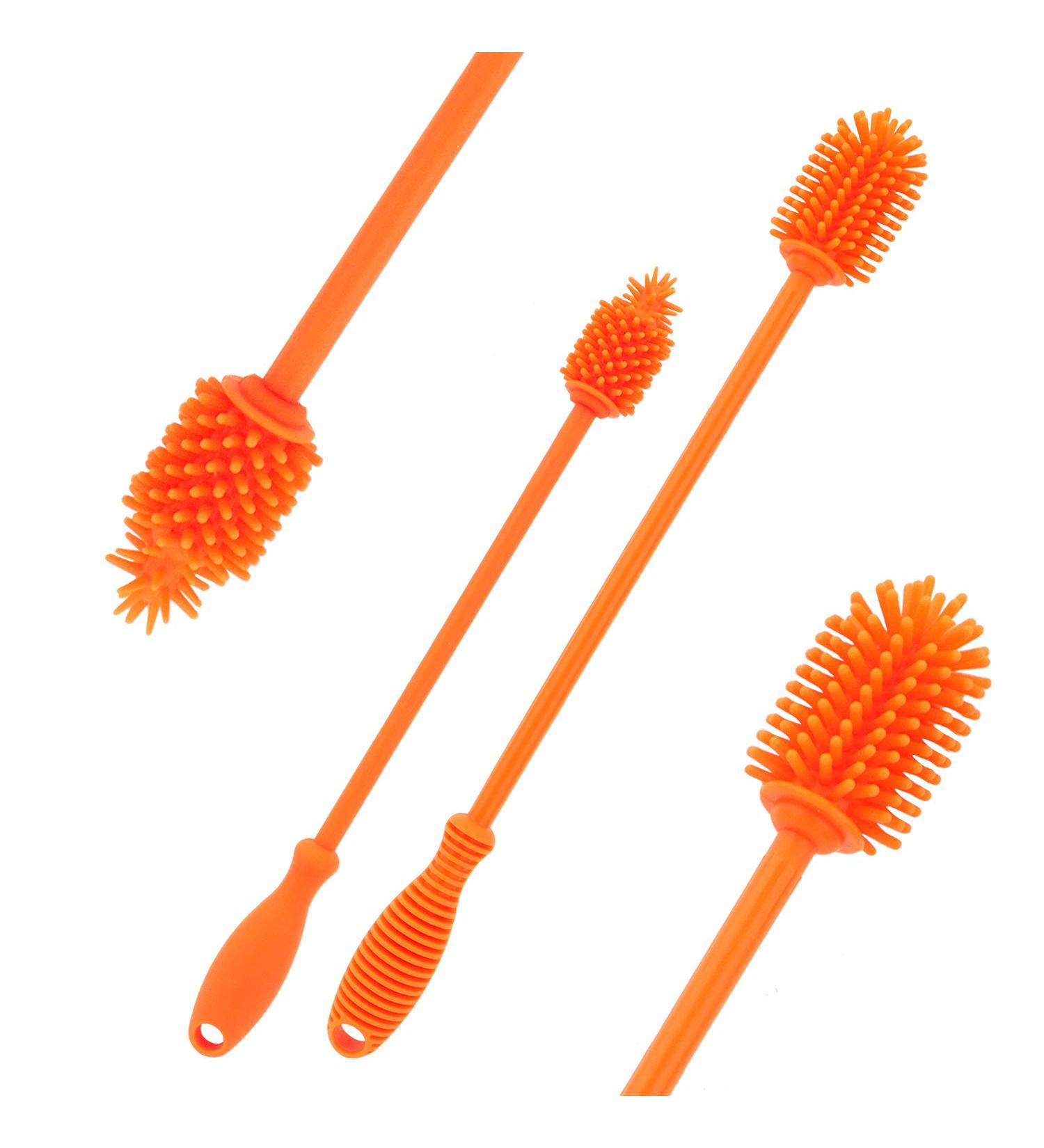 Silicone Bottle Cleaning Brush with Long Handle - 2 Pack Orange | Ideal for Baby Bottles, Hydro Flask, Sports Bottles, Vases and Glassware | 12.5 inch Water Bottle Cleaner for Smaller Diameter - Buy Online on SooperMarket.com