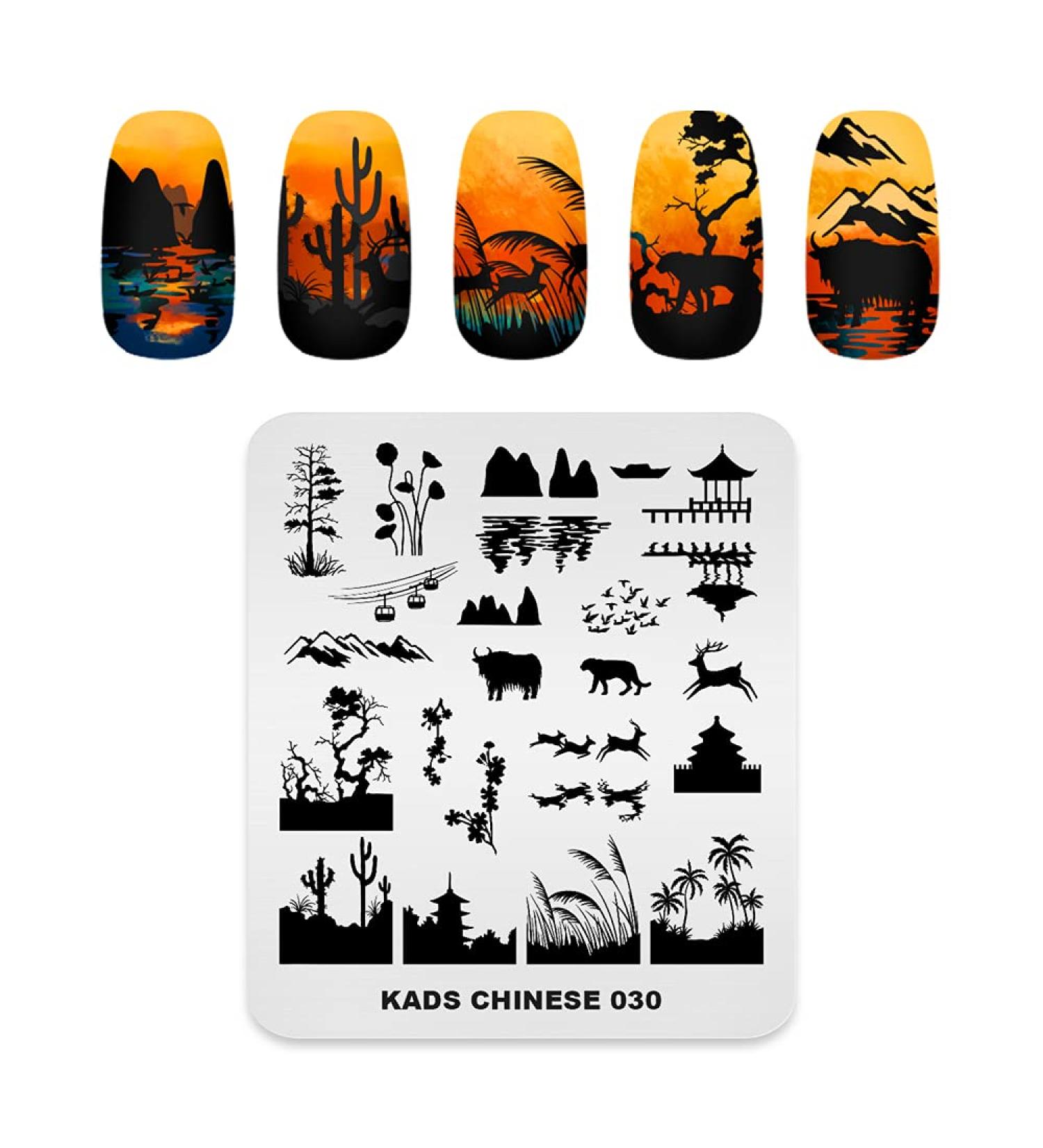 KADS Nail Stamping Plate Chinese Style Nail Art Stamp Template bamboo Lotus DIY Image Template Manicure Stamping Plate Stencil Tools (CN030) - Buy Online on SooperMarket.com