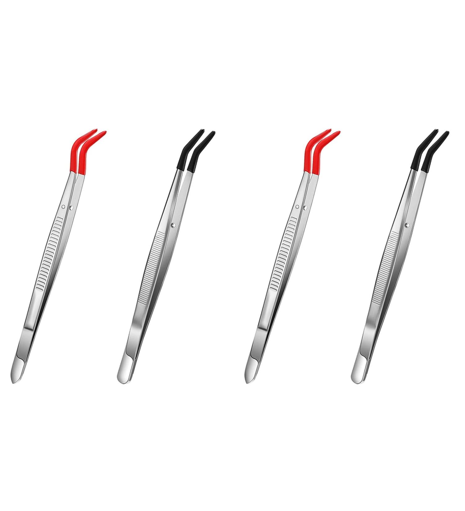 wiianoxd 4 Pieces Tweezers Curved Curved Rubber Tip Tweezers Stainless Steel Tweezers for Laboratory Jewellery Making - Buy Online on SooperMarket.com