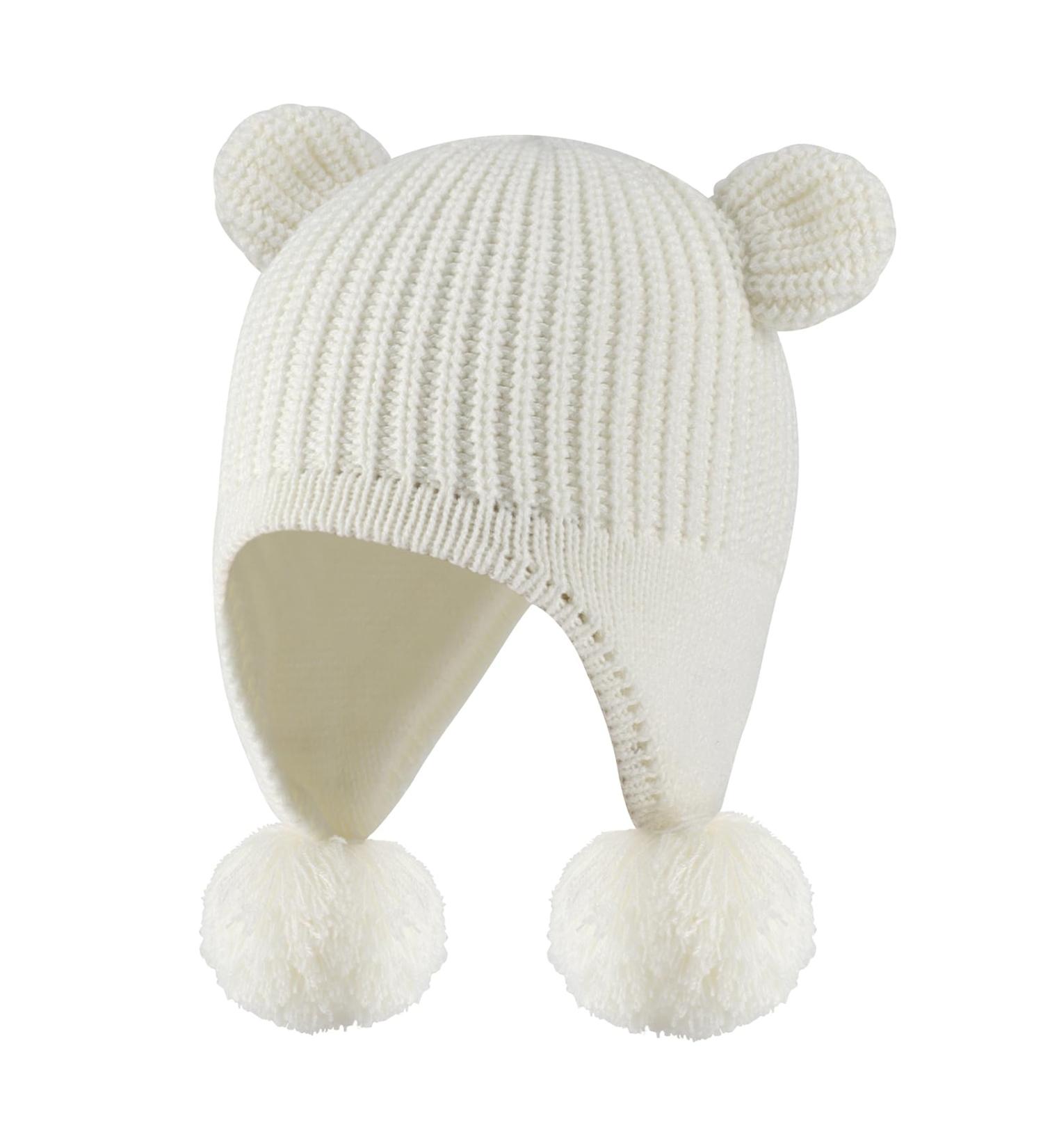 KAKU NANU Toddler Winter Hat with Double Pom Pom Earflap | Fleece Lined | 2-4 Years | Off-white - Buy Online on SooperMarket.com