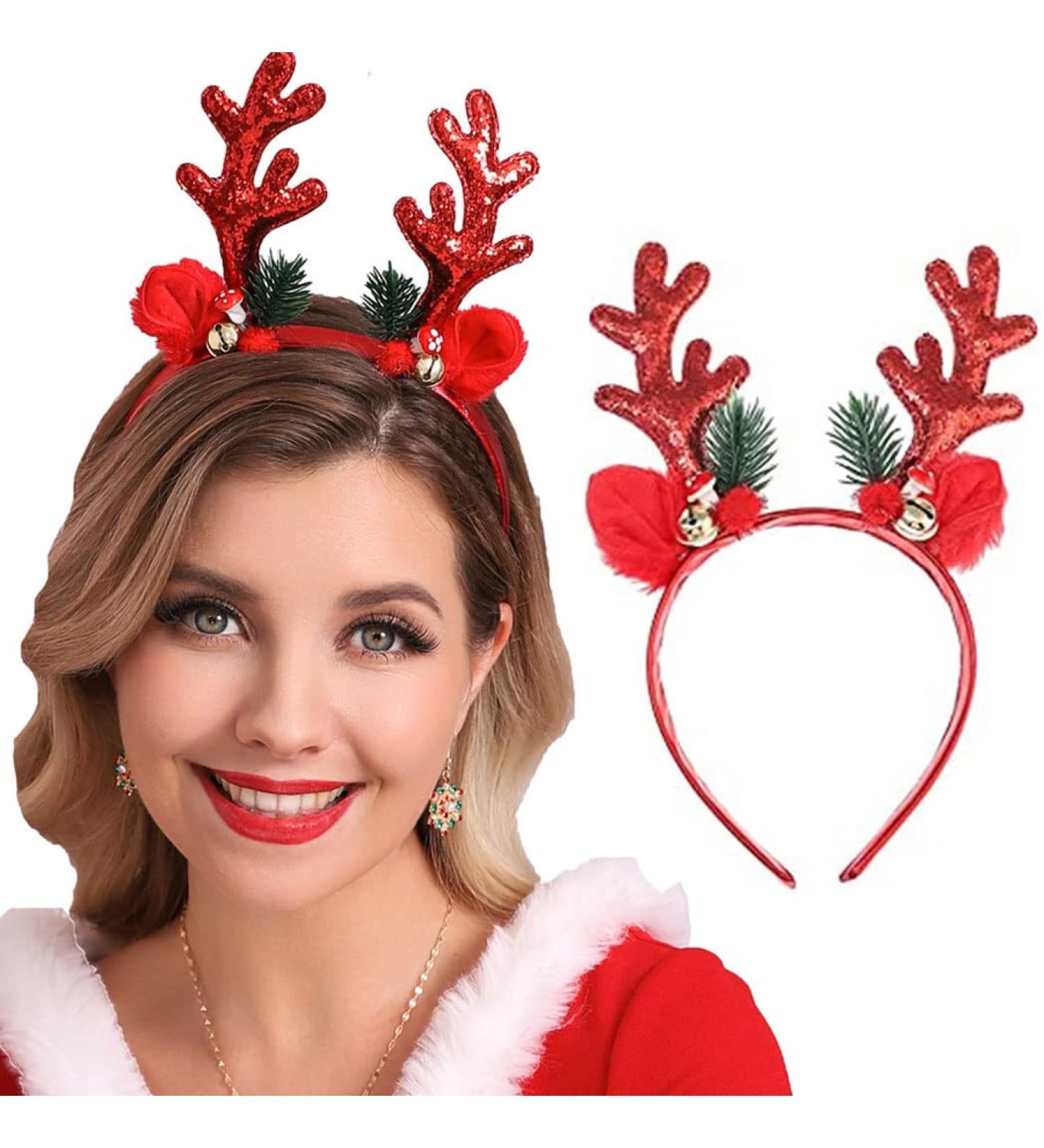 Unicra Christmas Headband Elk Deer Antlers Headband Animal Horns Headwear Hair Piece Halloween Hair Accessories for Christmas Red - Buy Online on SooperMarket.com