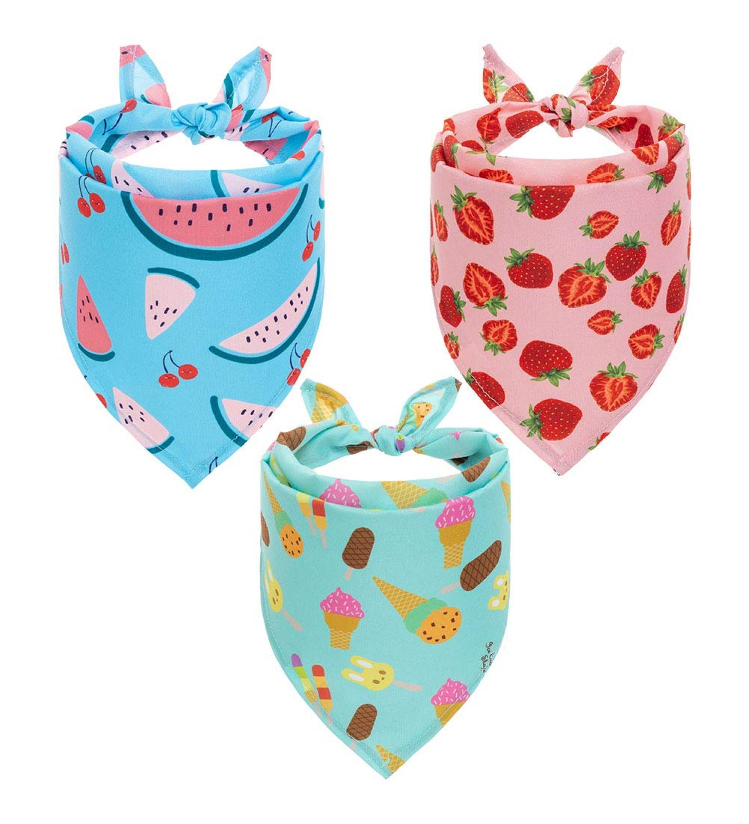 SCIROKKO Hawaii Dog Bandanas 3 Pack - Cute Fruit Print Scarf Bibs for Pets | Summer Pet Accessories for Dogs Cats - Ice Cream Strawberry Watermelon - Buy Online on SooperMarket.com