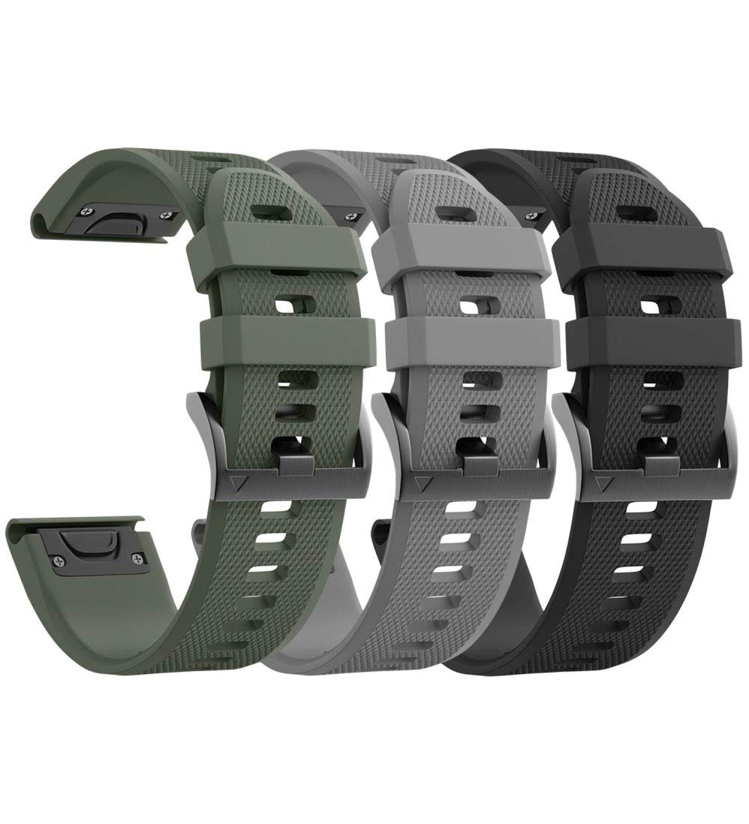 ANCOOL Silicone Watch Bands Compatible with Garmin Fenix 5/6/7 - Easy Fit Replacement for Fenix 5 Plus/6 Pro/Approach S62 Smartwatches (Black/Grey/Olive Green) - Buy Online on SooperMarket.com