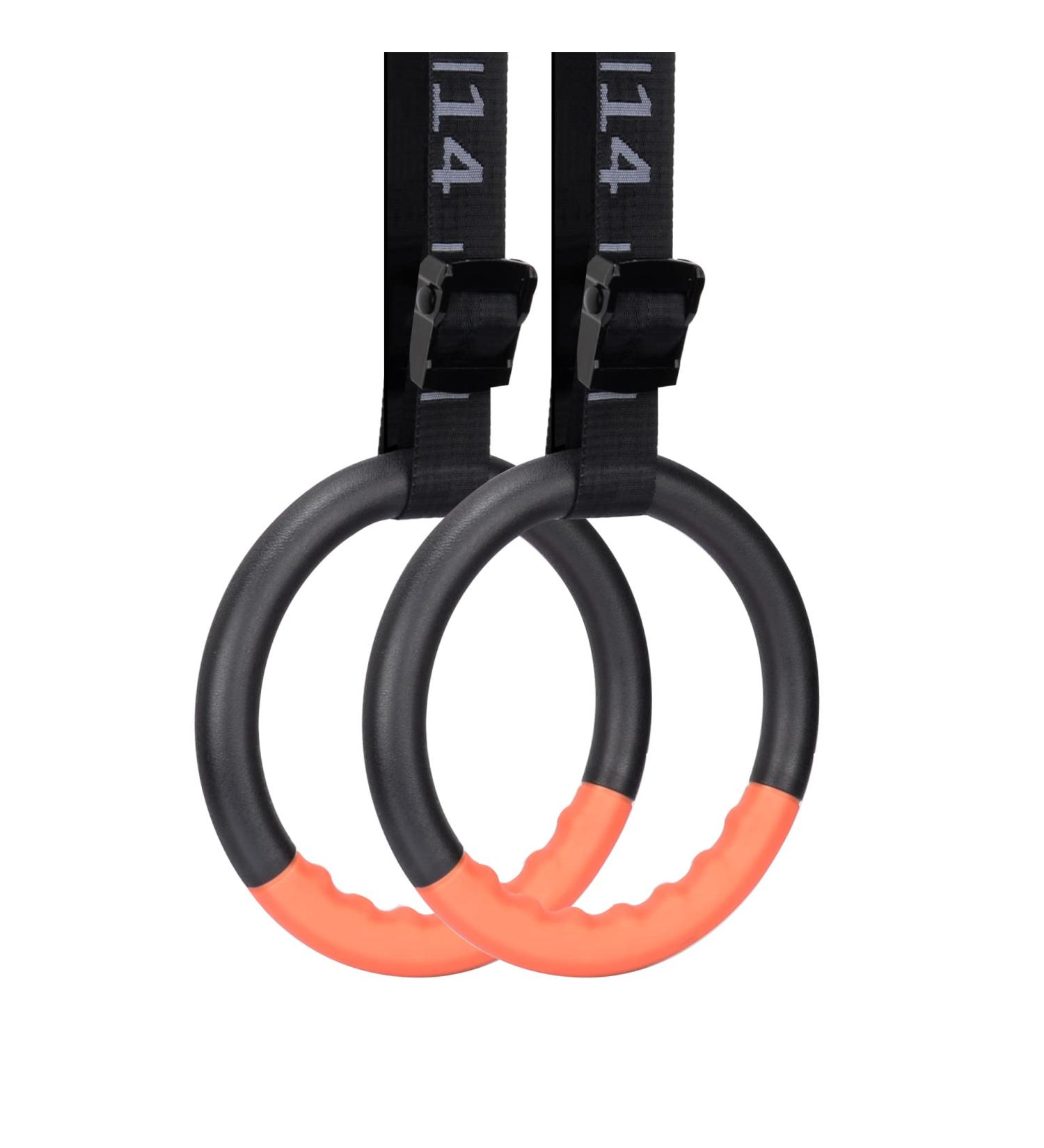 Teamaze Gymnastic Rings with Adjustable Straps - Non-Slip Pull Up Workout Rings for Home Gym Exercise - Orange - Buy Online on SooperMarket.com