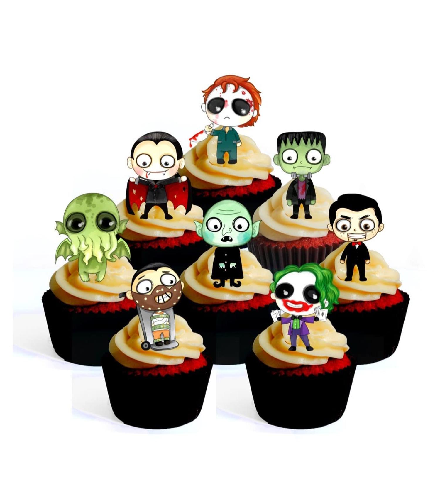 24 Halloween Horror Cupcake Toppers Theme #2 (PRECUT Optional) Edible Cupcake Toppers - Stand Up/Lie Flat/Lie Flat Wafer Cake Decorations (UNCUT Pack of 24) - Buy Online on SooperMarket.com