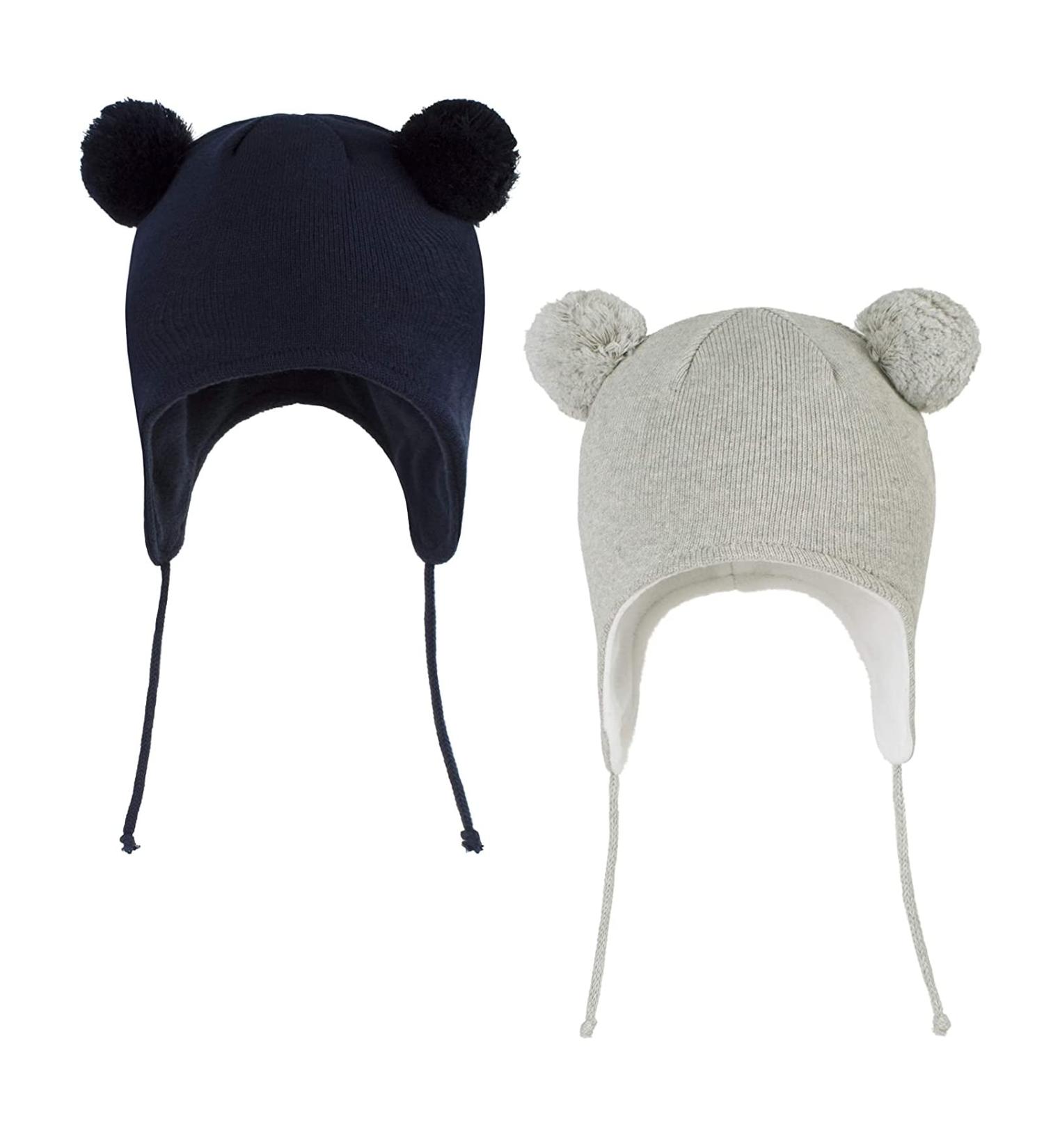 LANGZHEN Toddler Winter Hat Earflap Knit Warm Cap Fleece Lined Beanie for Baby 6-12 Months Navy+Grey - Buy Online on SooperMarket.com