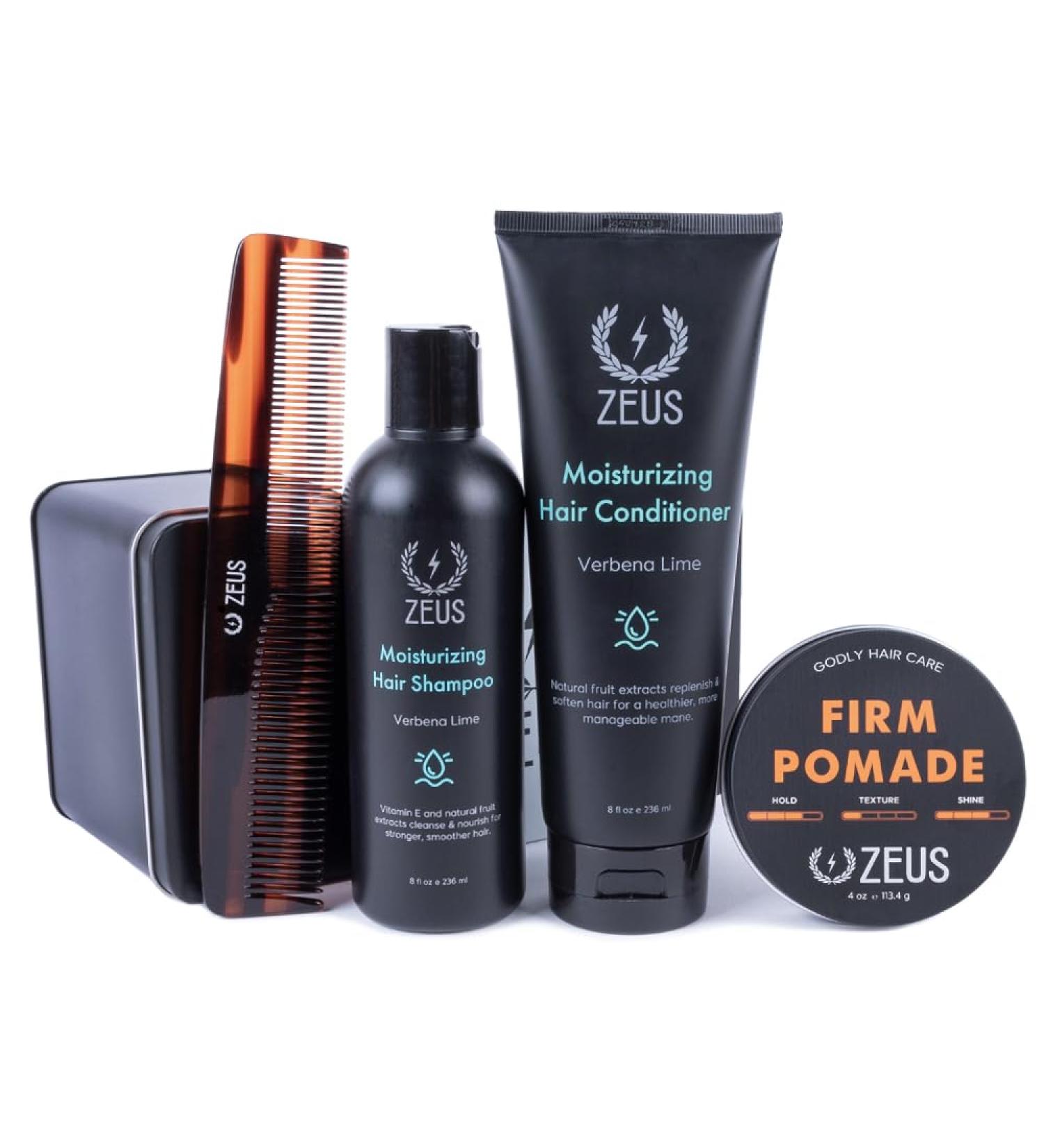 ZEUS Hair Wash & Style Set | Moisturizing Shampoo Hydrating Conditioner Hair Comb & Firm Hold Pomade for Men - International Shipping Available - Buy Online on SooperMarket.com