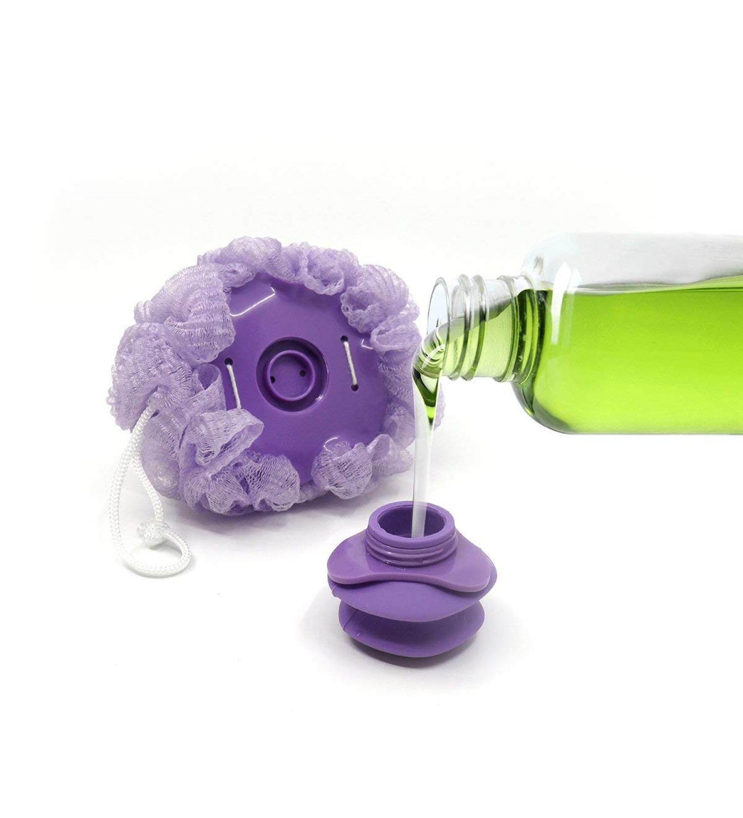 Grand Fusion Exfoliating Loofahs for Men and Women - Pack of 3 Purple Body Scrubbers with Liquid Soap Dispensing Feature - Compatible with Your Favorite Body Wash - Convenient Hanging Loop - Buy Online on SooperMarket.com