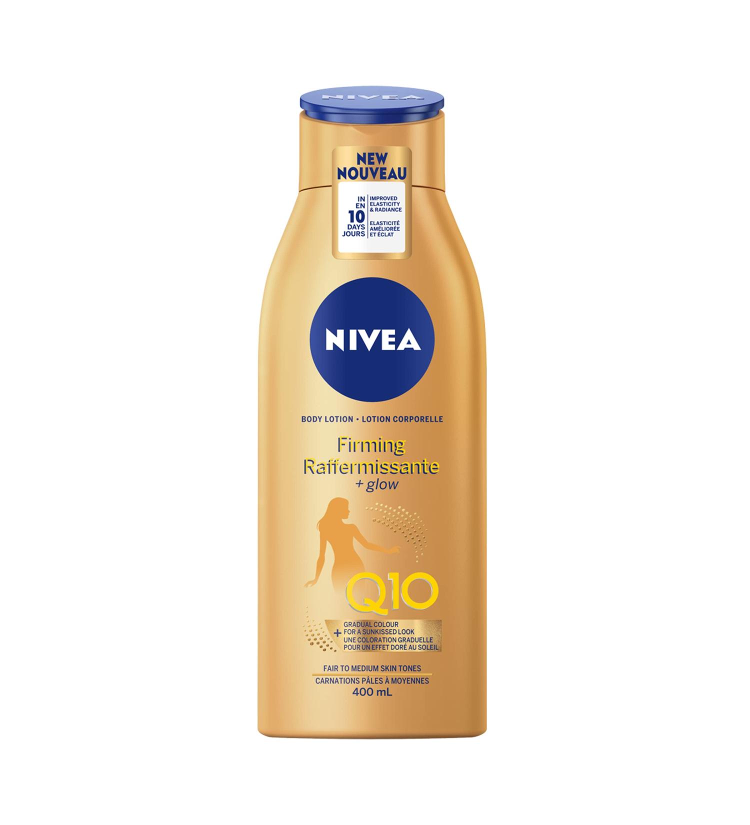 NIVEA Q10 Firming + Glow Body Lotion | Firmer-Feeling Skin | Gradual Tanning Lotion without sun exposure |Firming Body Lotion | Daily Moisturizer | For all skin types | 400mL Glow Lotion - Buy Online on SooperMarket.com