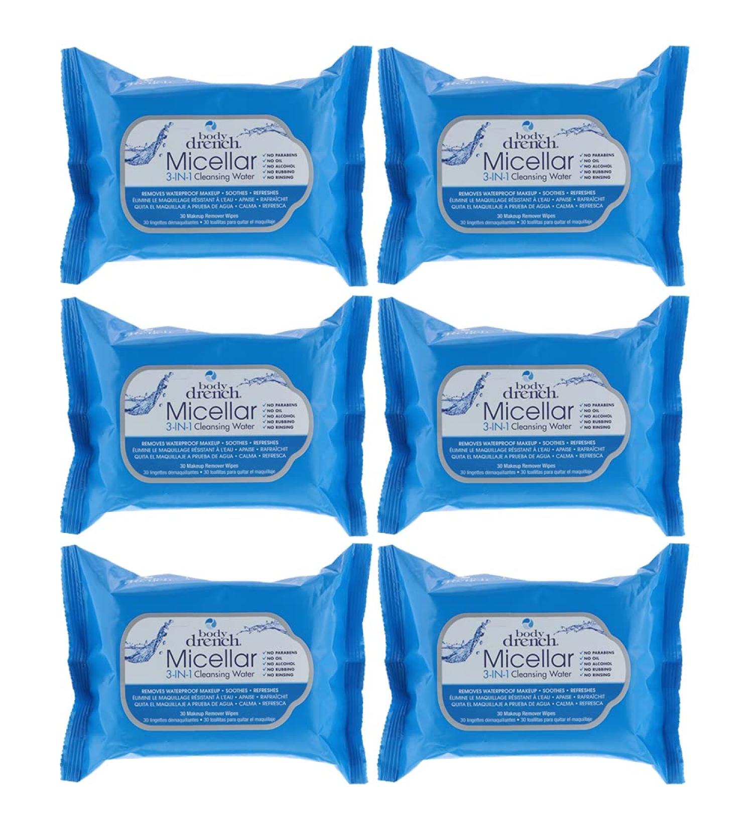 Body Drench Micellar 3-In-1 Cleansing Water & Makeup Remover Wipes - 6 Packs of 30 Count Wipes - Buy Online on SooperMarket.com