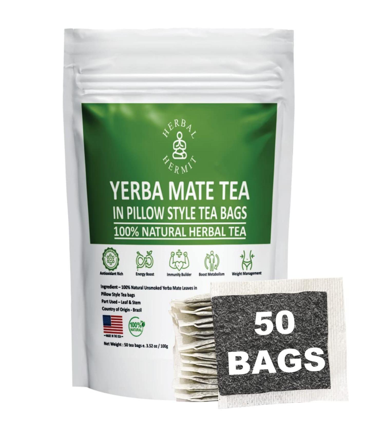 Organic Yerba Mate Tea - 50 Tea Bags | Rich in Chlorophyll & Antioxidants | Made in USA - 3.5oz - Buy Online on SooperMarket.com