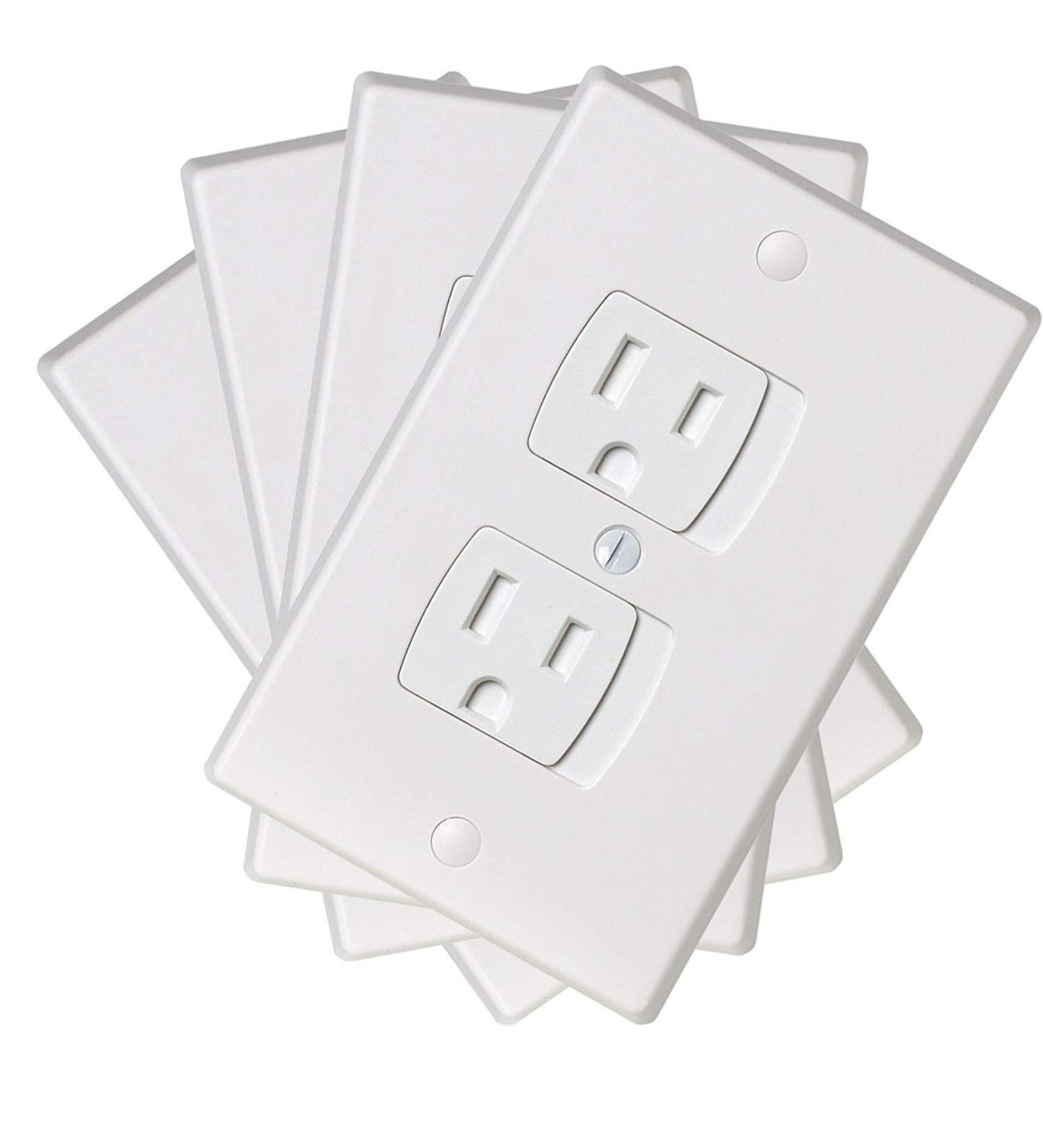 Ziz Home Self-Closing Childproof Outlet Covers | 4 Pack | White | Universal Electric Outlet Cover - Baby Proof Kit - Child Safety Wall Socket Plug - Durable ABS Plastic - Protection | Proofing - Buy Online on SooperMarket.com
