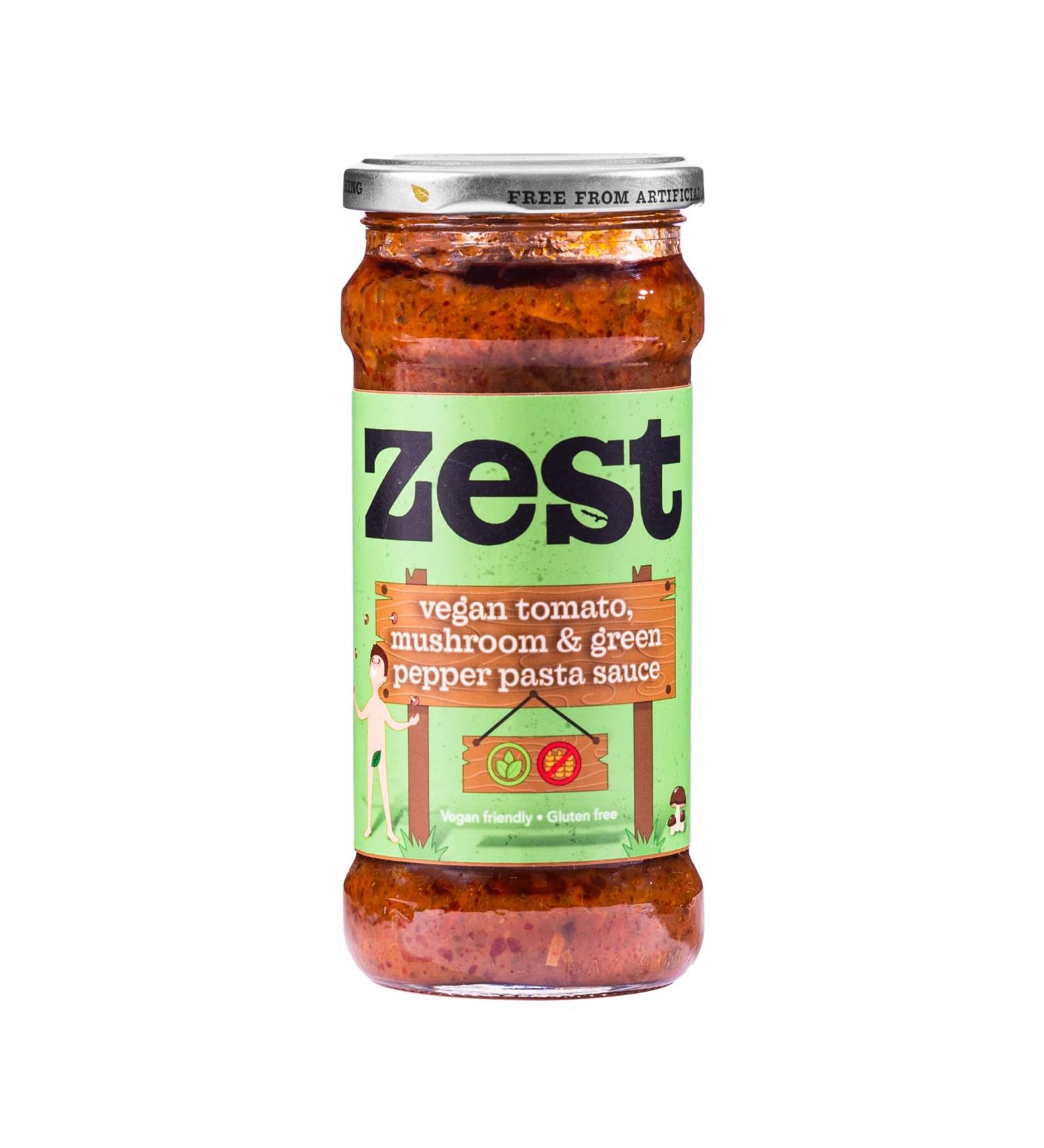 Zest Tomato Mushroom and Green Pepper Pasta Sauce 340g Vegan Dairy & Gluten Free Plant Based No Added Sugar - Buy Online on SooperMarket.com