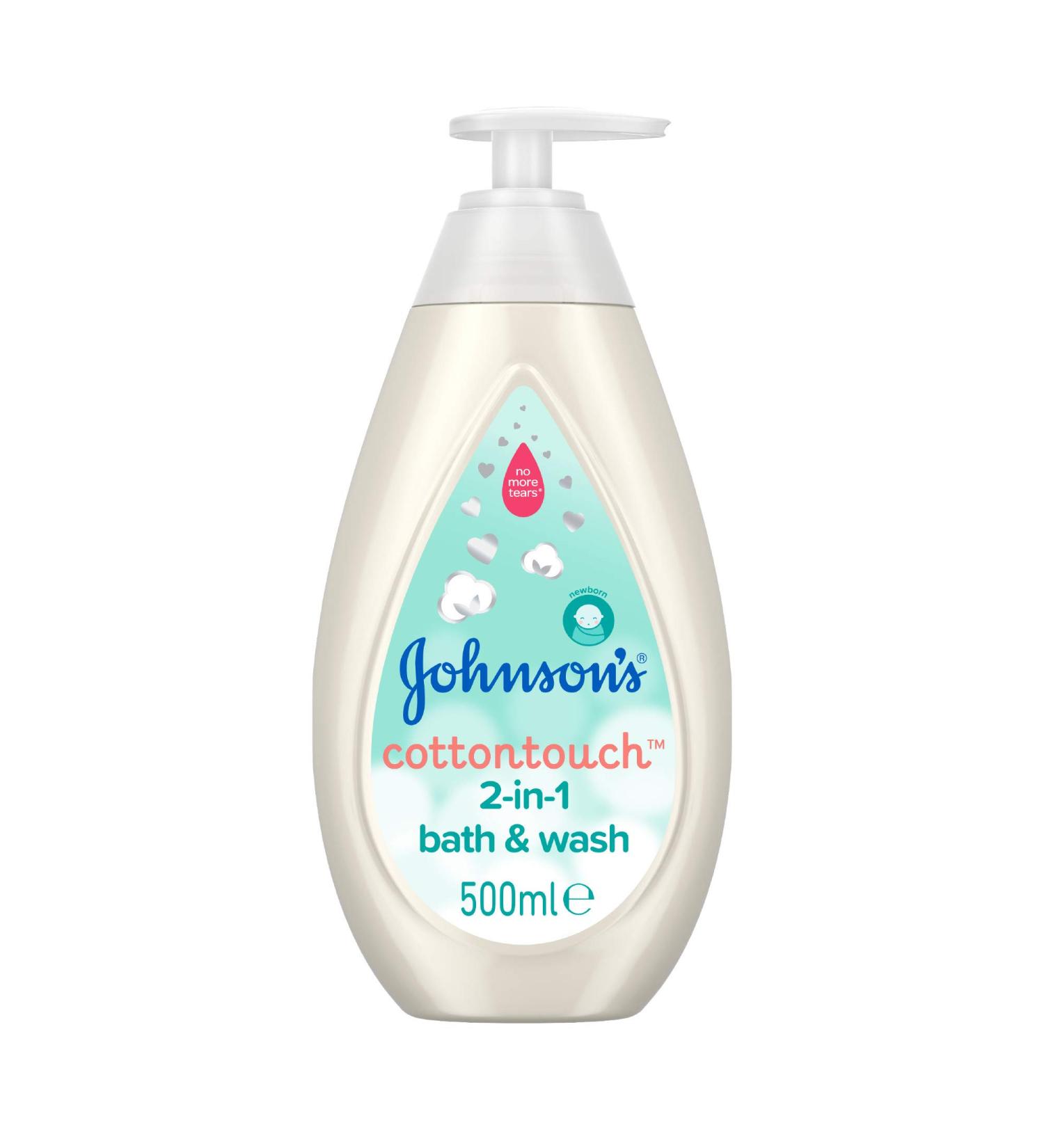 Johnson's Baby Cotton Touch 2-in-1 Bath & Wash 500ml - Gentle Hair and Body Wash for Newborns - pH Balanced, Sensitive Skin - Real Cotton Blend - Pack of 1 - Buy Online on SooperMarket.com