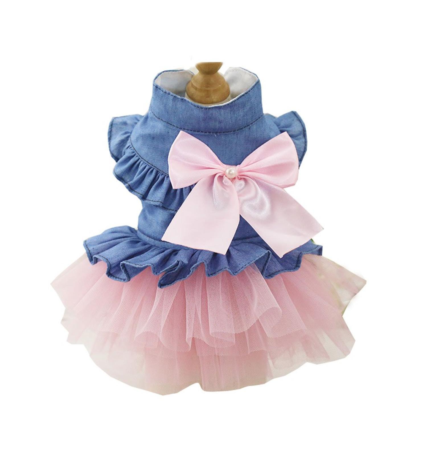ZoonPark Puppy Dog Pet Clothes Pet Dog BOW Denim Dress Tutu Skirt Summer Clothes for Small Dog Cat Puppy (M Pink Skirt) - Buy Online on SooperMarket.com