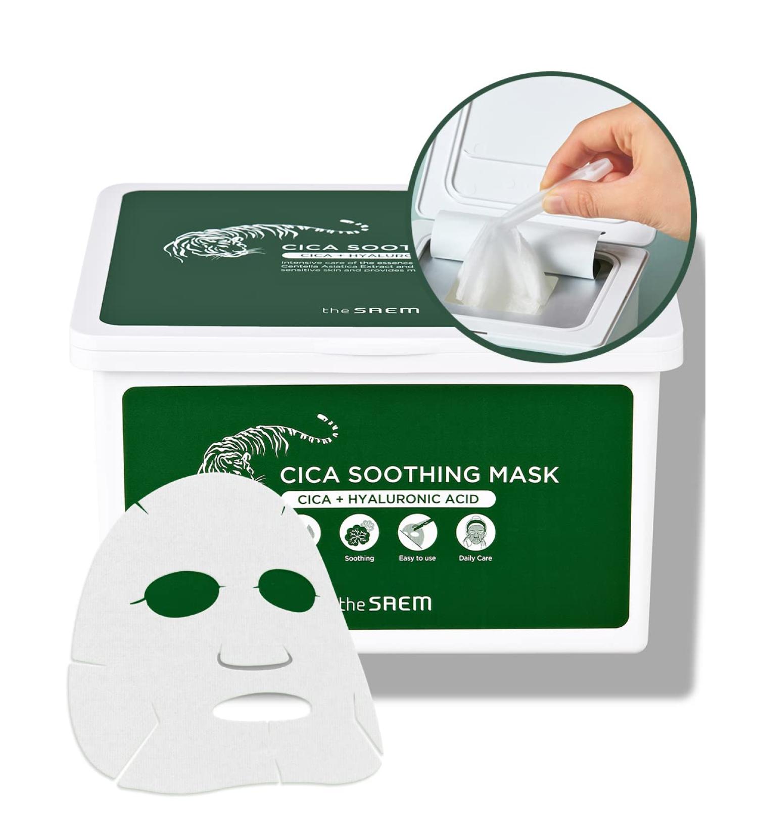 THESAEM Cica Soothing Mask 30ea Calming Facial Mask with Centella Asiatica, Hyaluronic Acid, and Panthenol Moisturizing Vegan Sheet Korean Skincare - Buy Online on SooperMarket.com