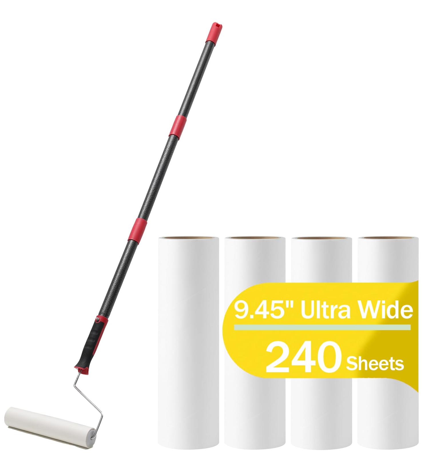 Long Lint Roller for Floor & Carpet - 9.5 Extra Sticky Pet Hair Remover with 4 Refills - Giant Lint Roller for Couch Sofa & Car Cleaning - Buy Online on SooperMarket.com