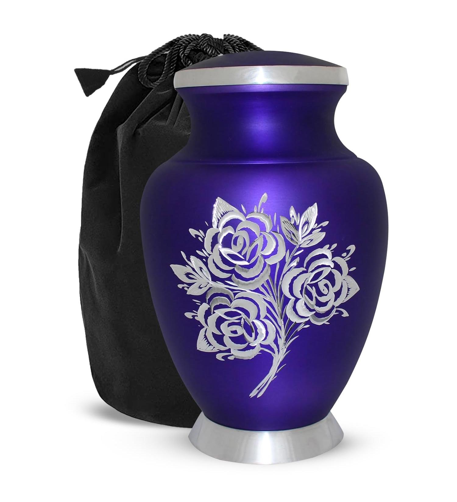 Purple Cremation Urn with Velvet Bag - Large Memorial Ashes Urn for Male & Female - Honour Your Loved One with this Rose Urn for Ashes - Buy Online on SooperMarket.com