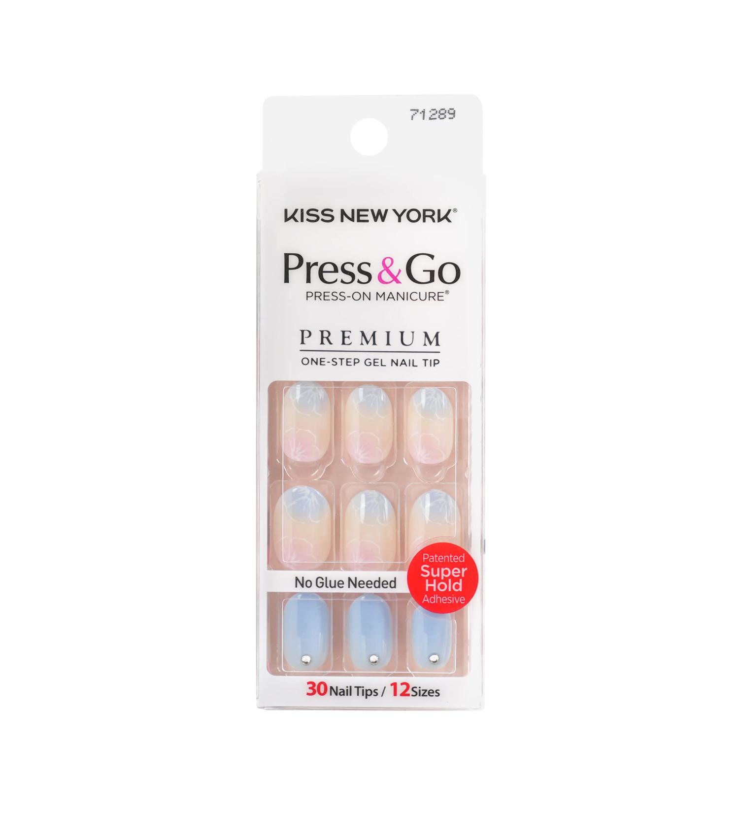 Kiss New York Press and Go False Nails - Full Cover Nails Tips with Self Adhesive Tabs (Blue Sky) - Buy Online on SooperMarket.com