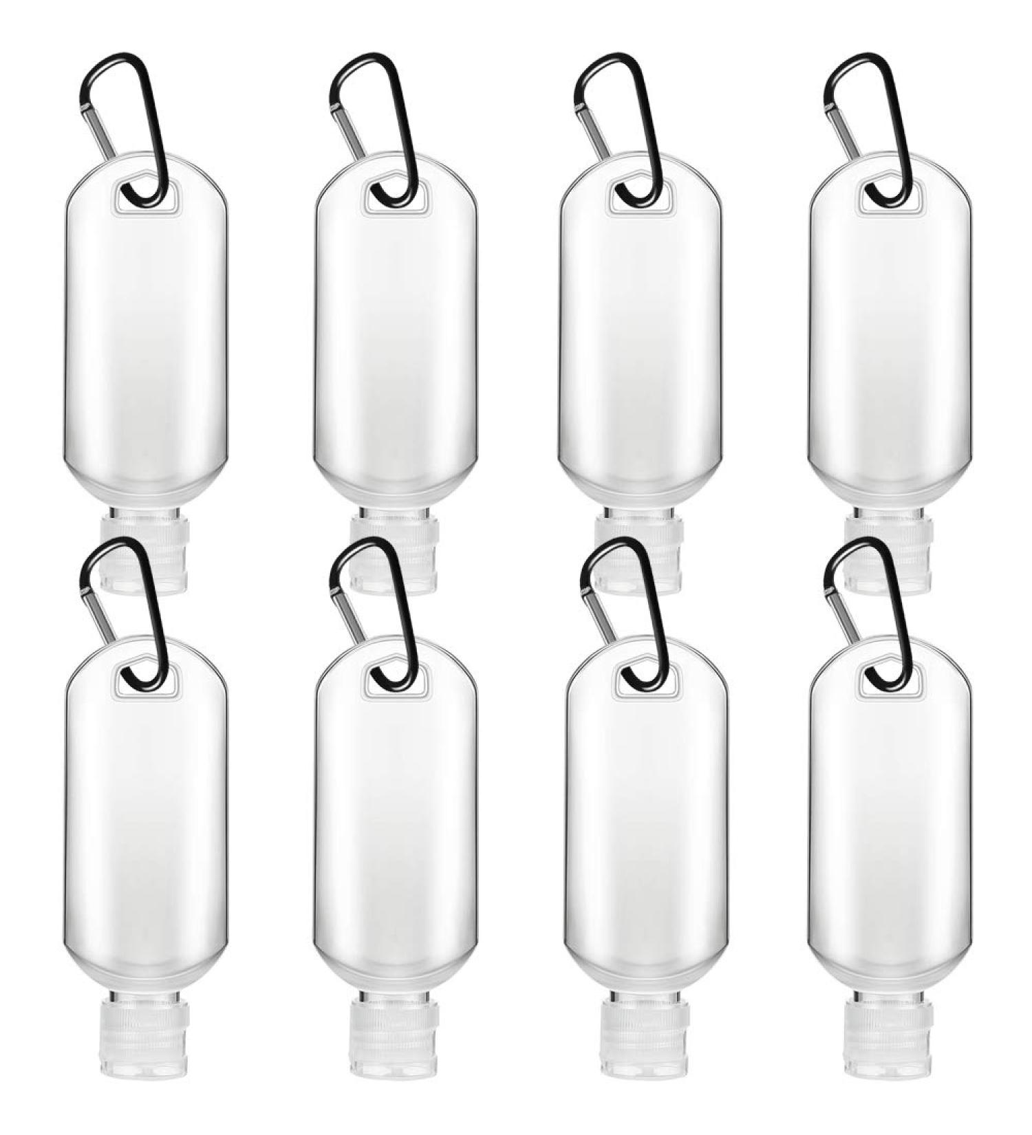 Ulife Mall Portable Travel Bottles Set - 8 pcs 30ml Refillable Flip-Cap Vials with Carabiner | Black Hand Sanitizer Container for Travel - Buy Online on SooperMarket.com