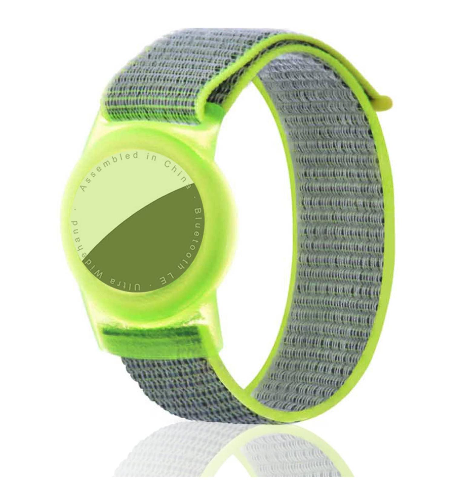 Dingfeiyu Airtag Waterproof Wristband for Kids & Adults - Adjustable Anti Lost Bracelet in Chartreuse Nylon - Buy Online on SooperMarket.com