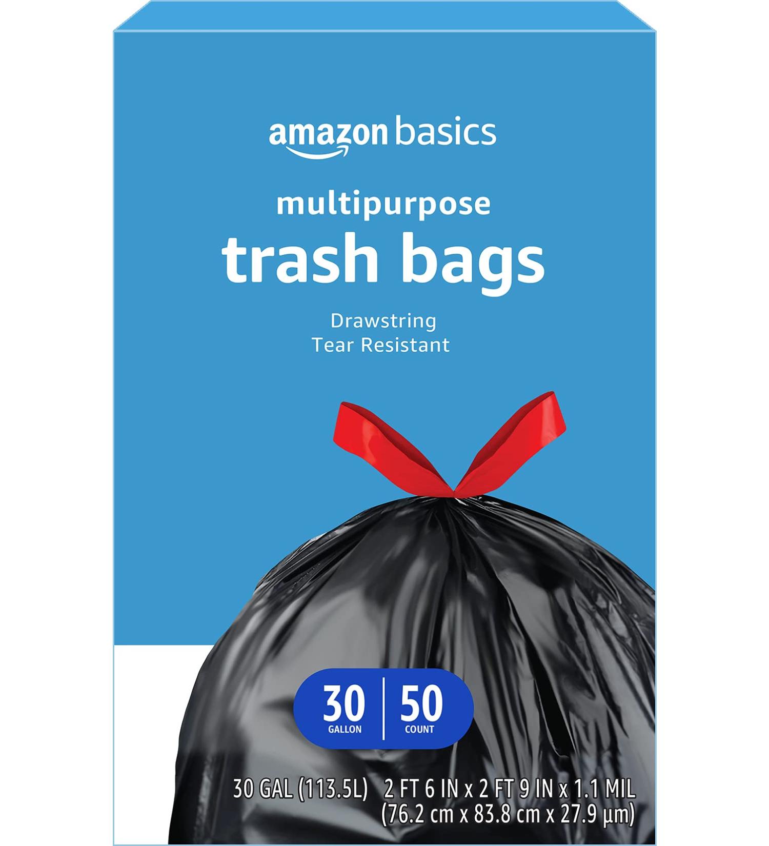 Amazon Basics 30 Gallon Drawstring Trash Bags - 50 Count | Multipurpose Garbage Bags - Buy Online on SooperMarket.com