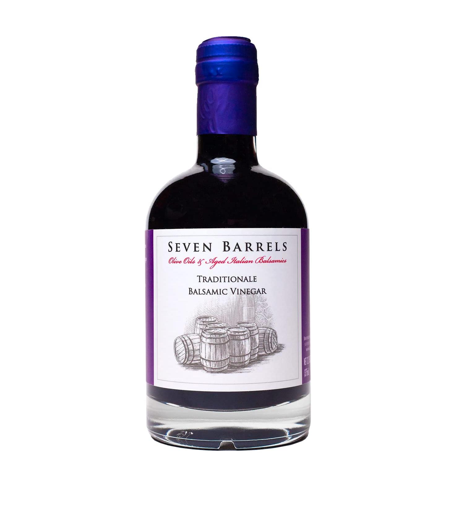 Seven Barrels Traditionale Aged Balsamic Vinegar | 12.7 oz Wooden Barrel Aged Gourmet Balsamic | Perfect for Dressings, Steaks & Pairing with EVOO Infused Olive Oils - Buy Online on SooperMarket.com