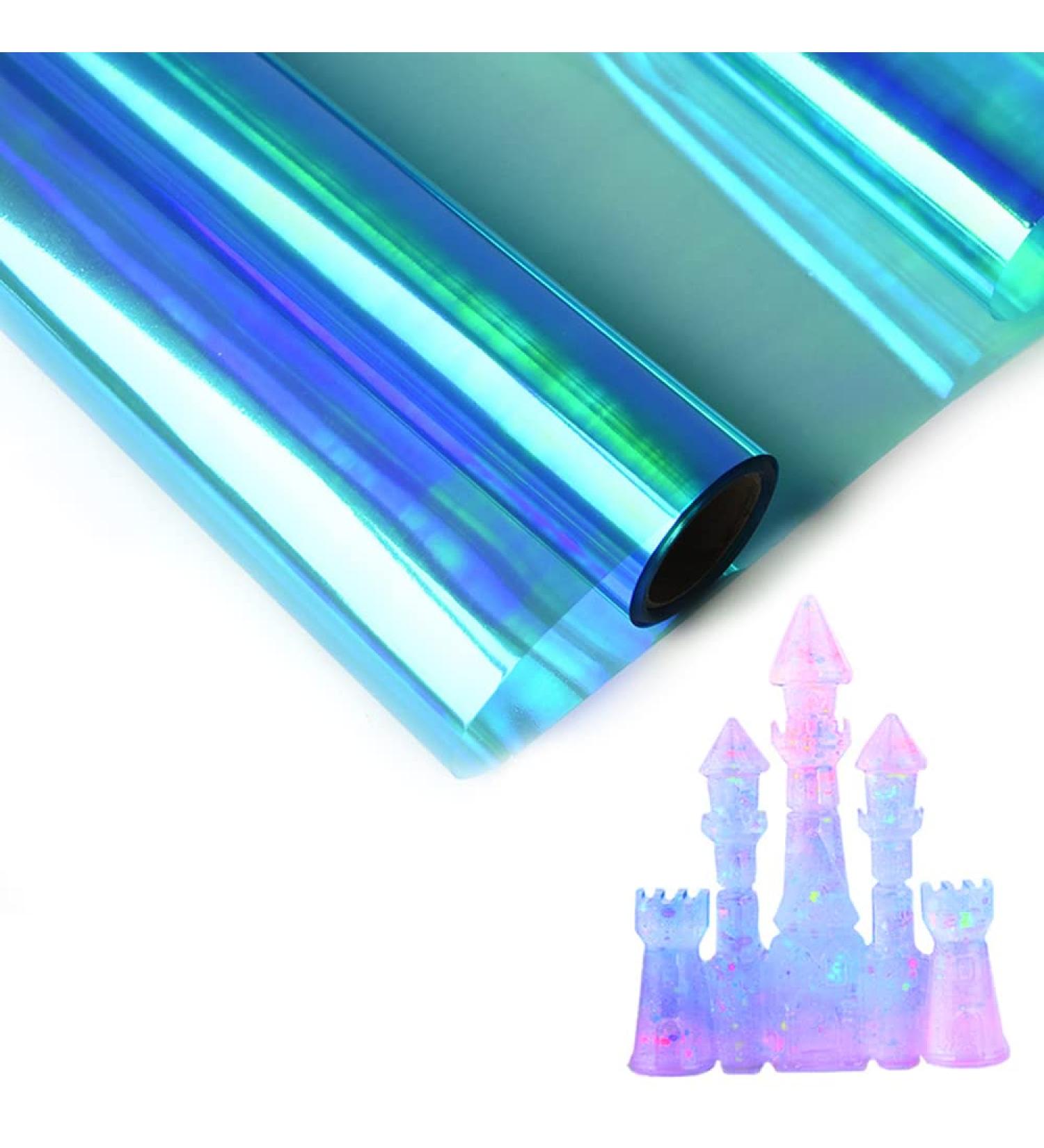 Rainbow Glossy Clear Film Roll for Resin Fillers | Iridescent Cellophane Wrap for Resin Crafts & Jewelry Making | Blue Color - Buy Online on SooperMarket.com