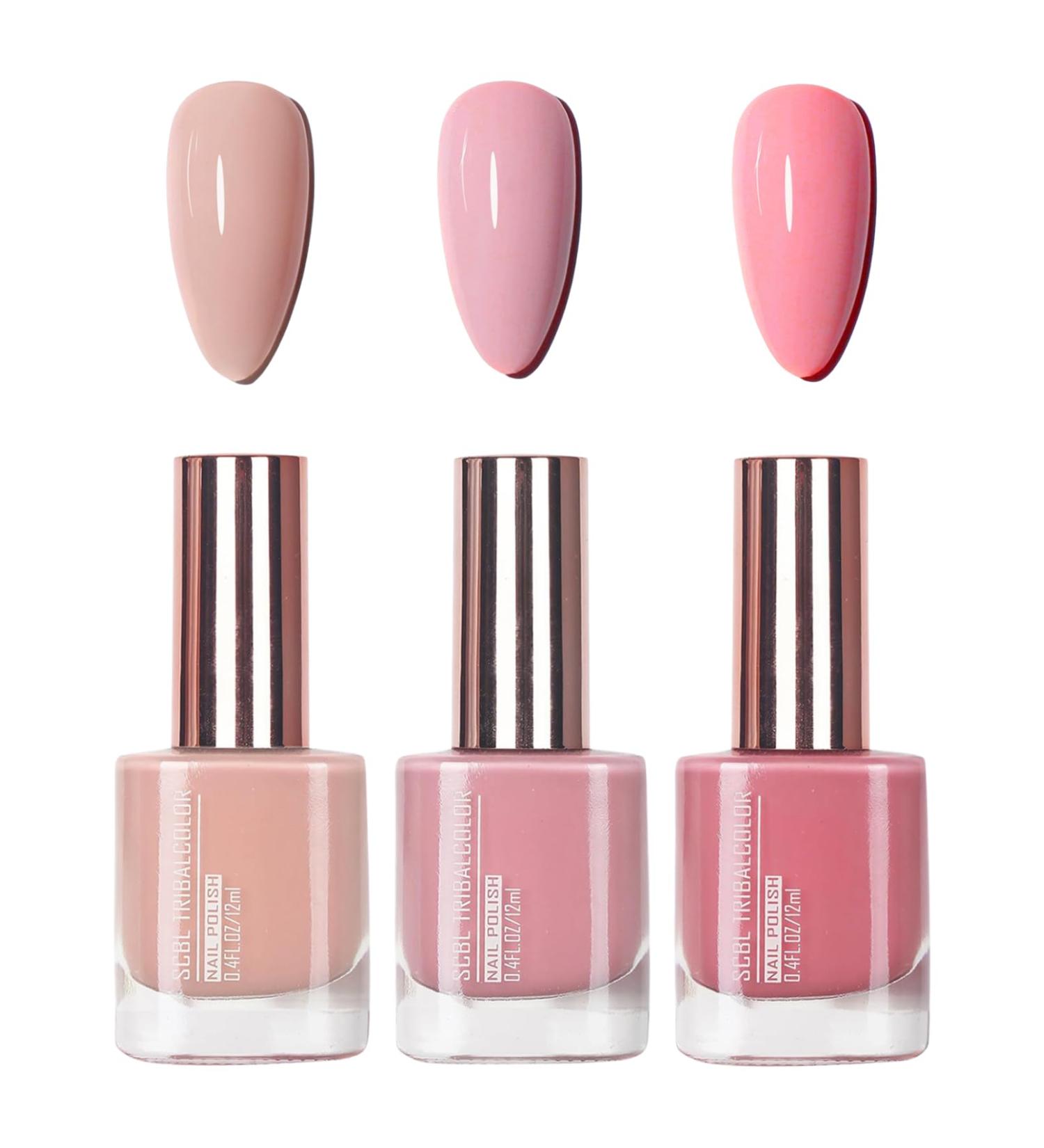 Nail Polish Set - 3 Pieces Nude Dark Light Pink Nail Polish - Quick Drying & Long Lasting Nail Polish - Buy Online on SooperMarket.com