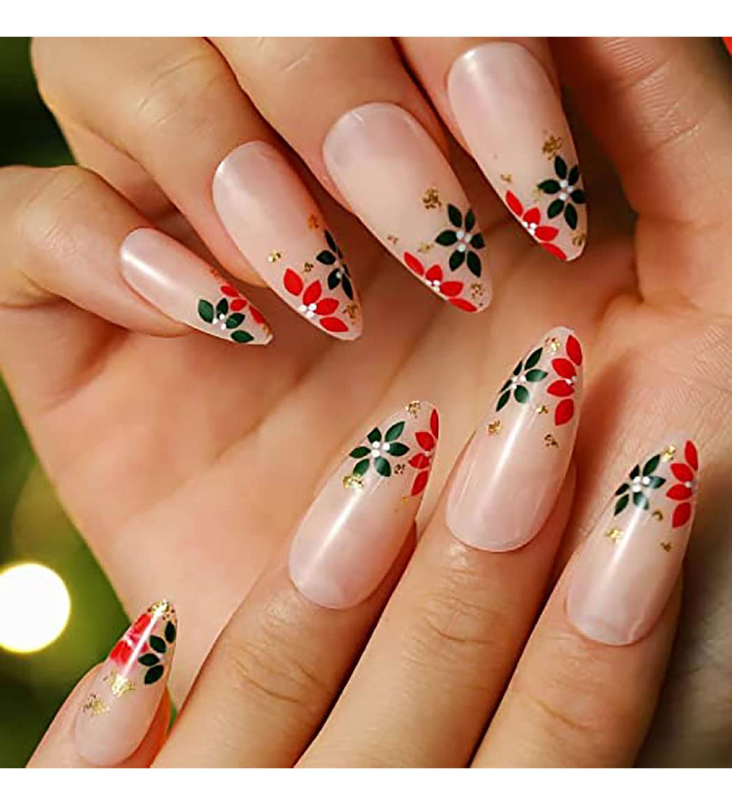 Vatocu Christmas False Nails Short Red Press On Nails - Snowflakes, Elk, Snowman Design - 24pcs - For Women and Girls - Buy Online on SooperMarket.com