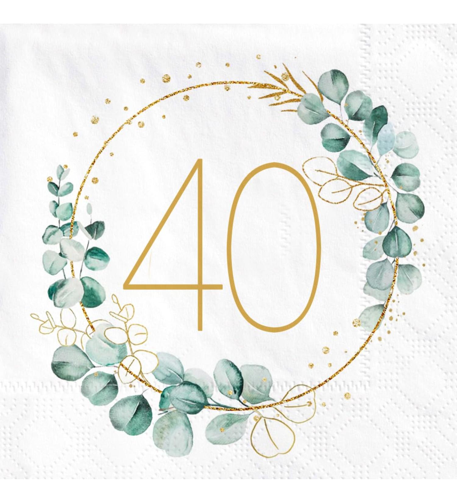 40th Birthday Decoration Napkins - 40 Eucalyptus & Gold Green Paper Napkins for Men & Women | Perfect for 40th Birthday Party Decor - Buy Online on SooperMarket.com