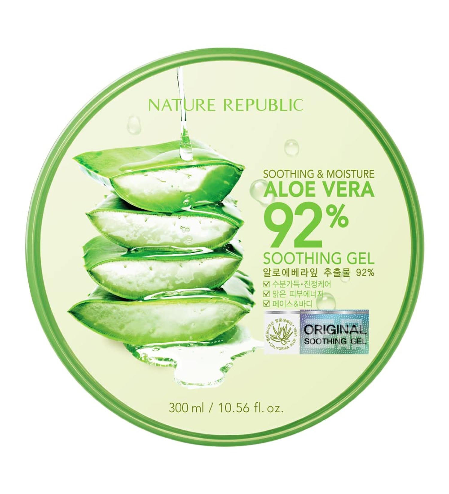 Nature Republic Aloe Vera Gel 92% Moisturizer 10.56 fl oz - Korean Cosmetics | Single PCS - Buy Online on SooperMarket.com