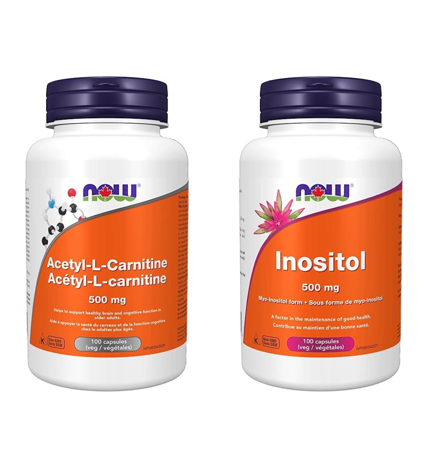 NOW Acetyl L-Carnitine 500mg 100 vcaps and NOW Inositol 500mg 100 vcaps - Buy Online on SooperMarket.com