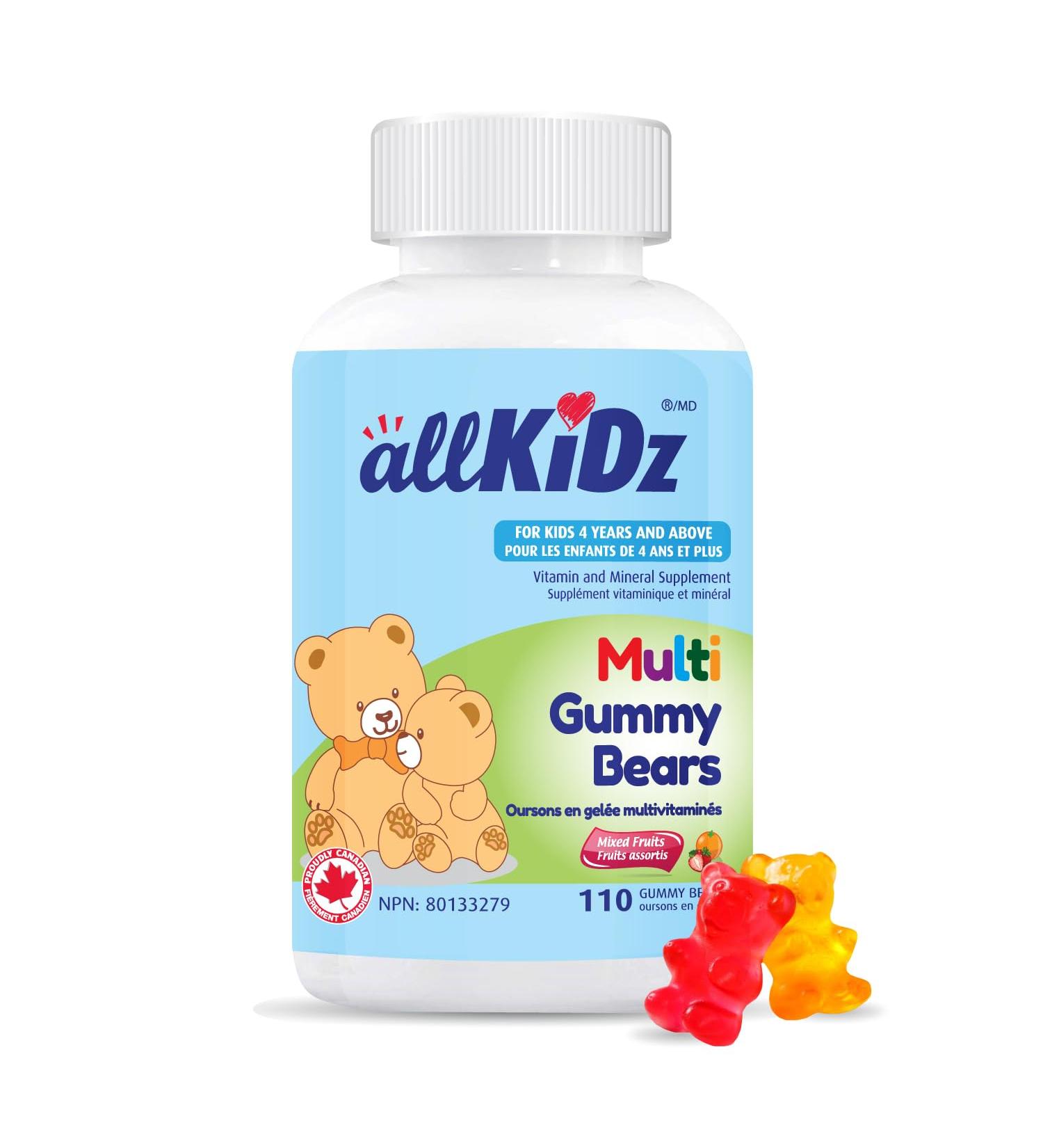 allKiDz Multivitamin Gummy Bears for Kids Children Complete Multi Vitamin Mineral Supplement 11 Essential Nutrients Including Folate Vitamin A B C D3 E and Zinc for Immune Health Natural Fruit Flavours Bear Gummies 110 Count - Buy Online on SooperMarket.com