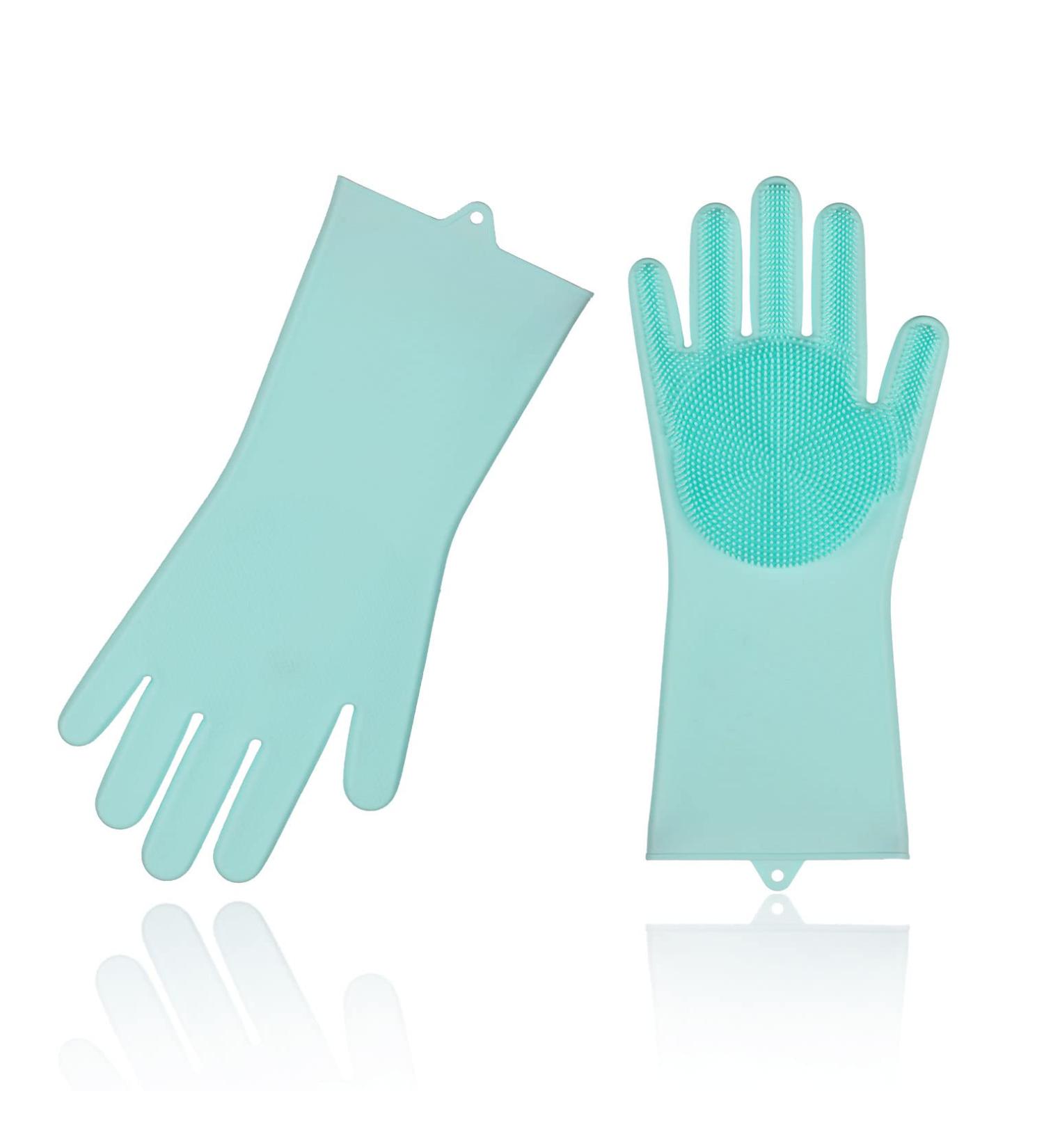 VGO Dishwasher Cleaning Sponge Gloves - Reusable Silicone Scrubber Heat-Resistant 1 Pair (Pink+Blue) - Si2142 - Buy Online on SooperMarket.com